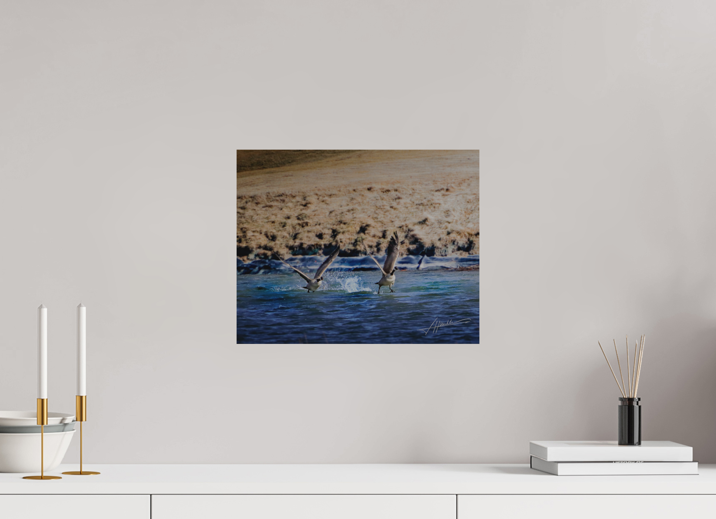 15 x 12″, Direct Brushed Aluminum Geese Taking Flight