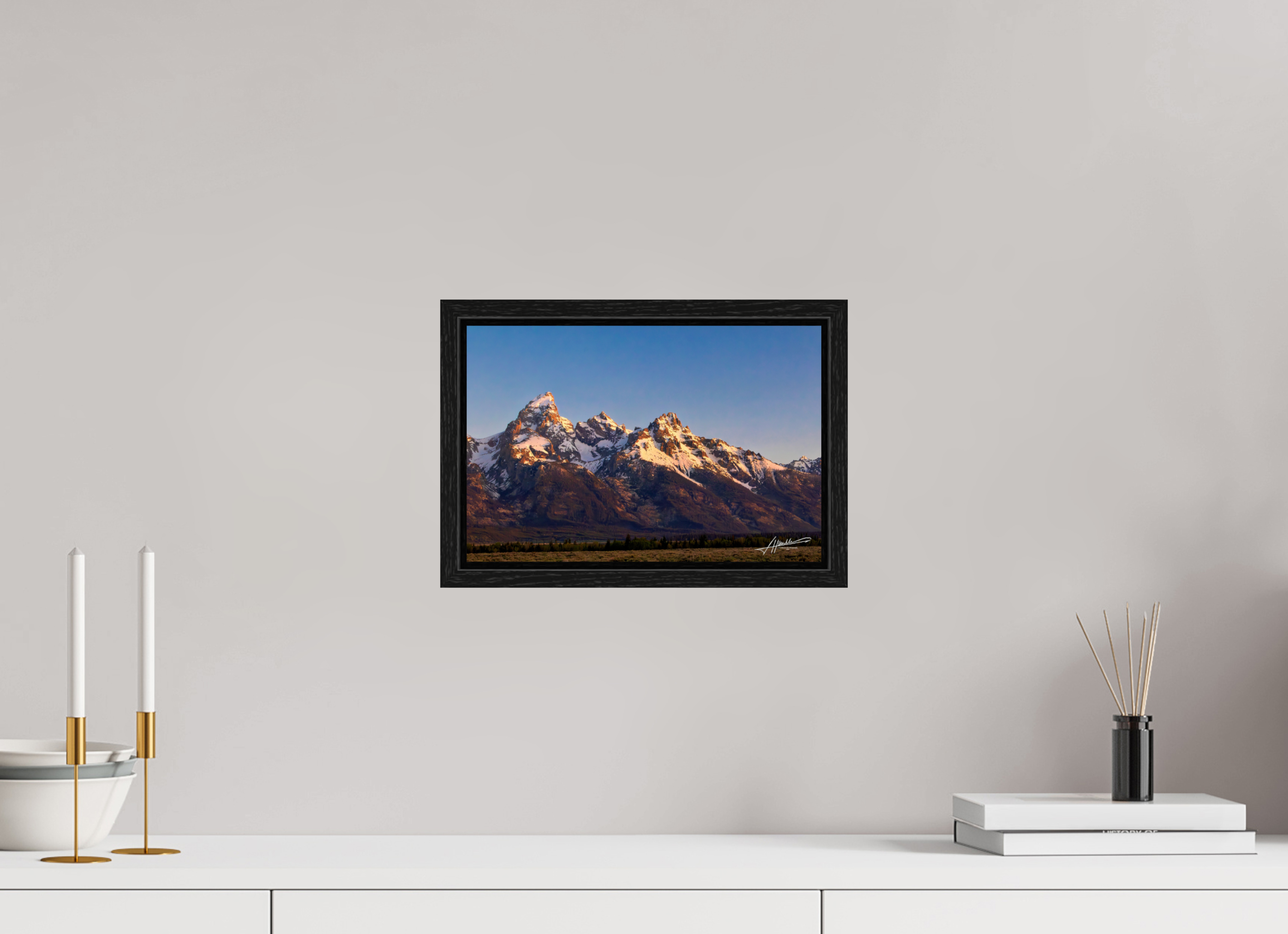 12 x 8″, Floater Frame Sunrising on the Tetons