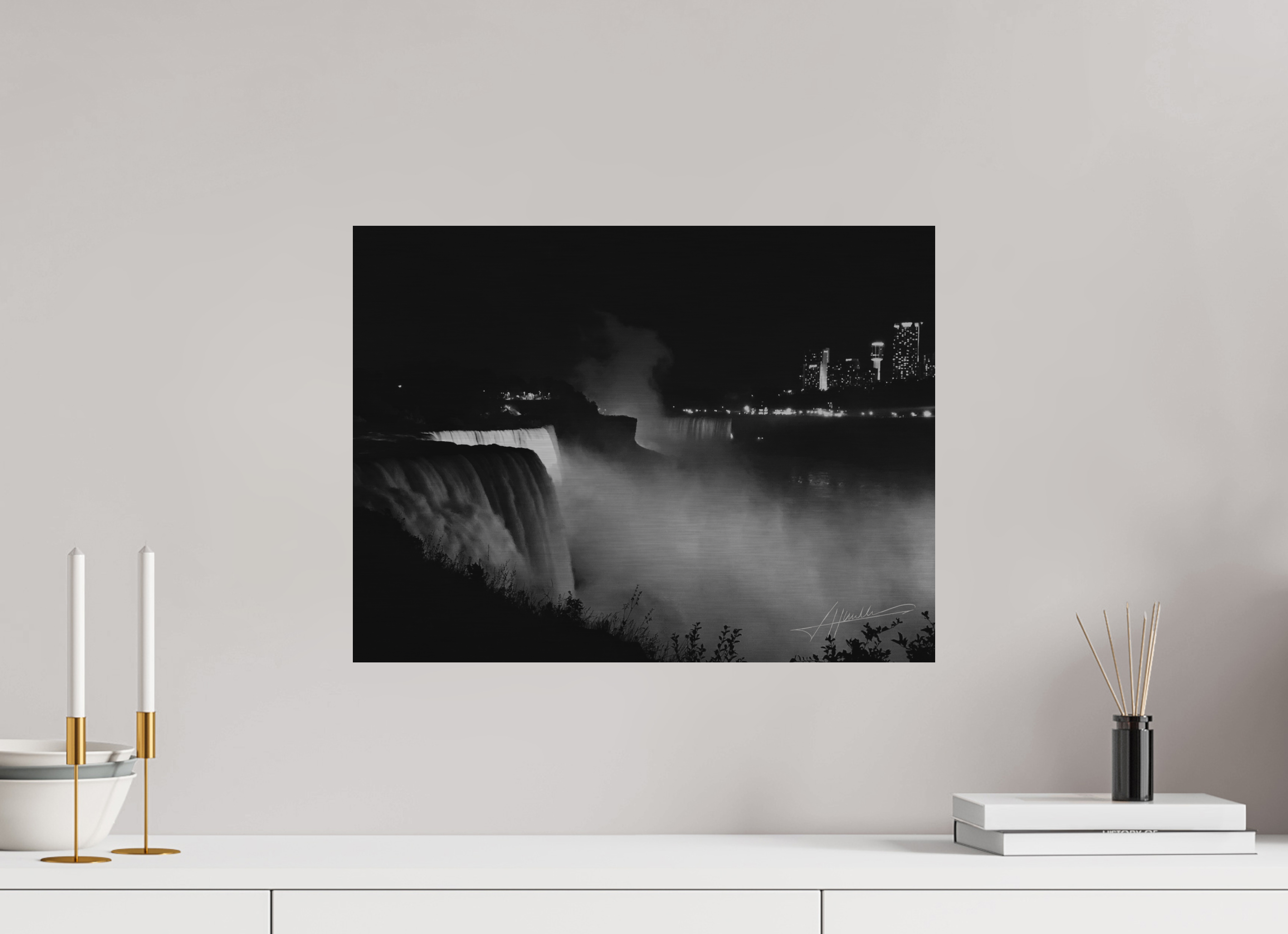 20 x 15″, Direct Brushed Aluminum A Night at Niagara