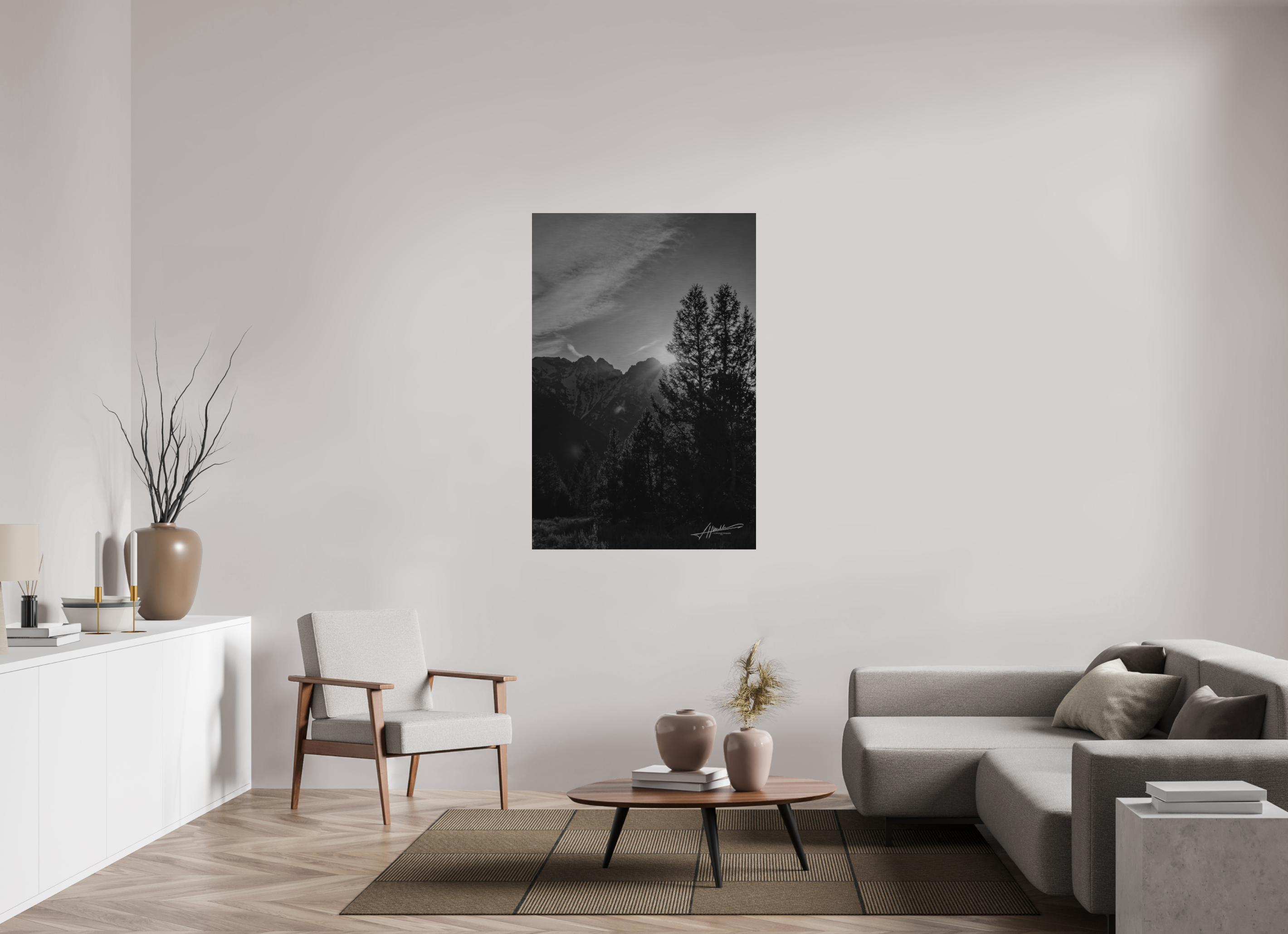 36 x 54″, Direct Brushed Aluminum B/W Peaks