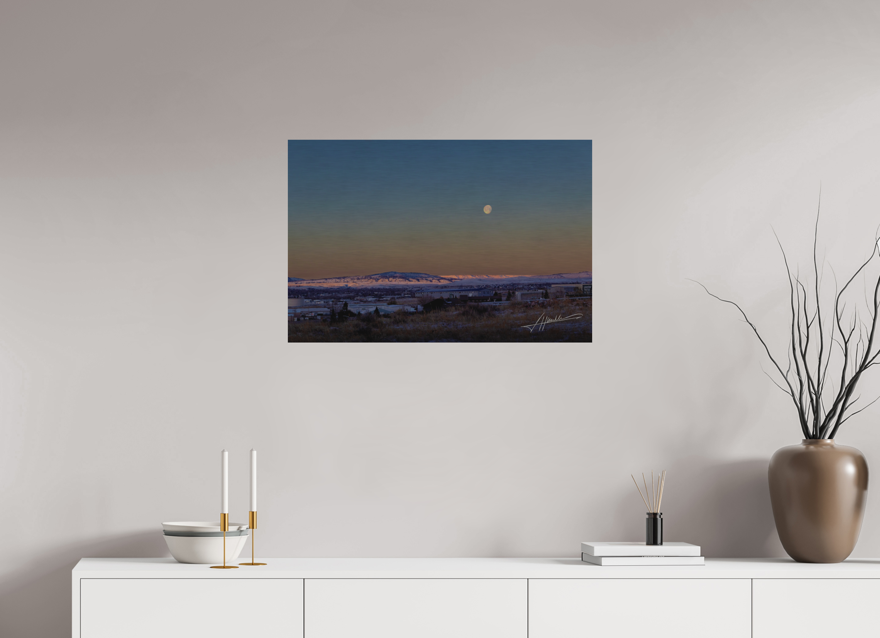 30 x 20″, Direct Brushed Aluminum Full Moon at Sunrise