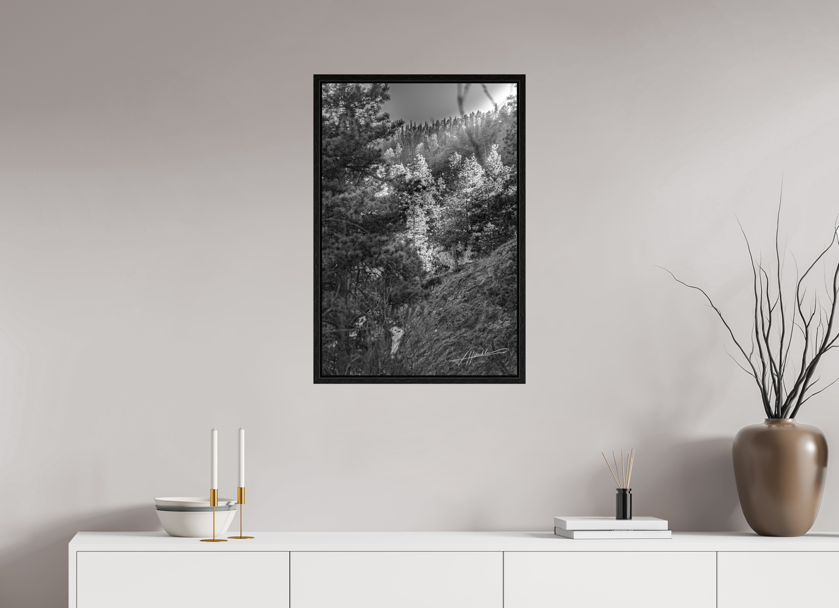 20 x 30″, Floater Frame Sun in the Mountains