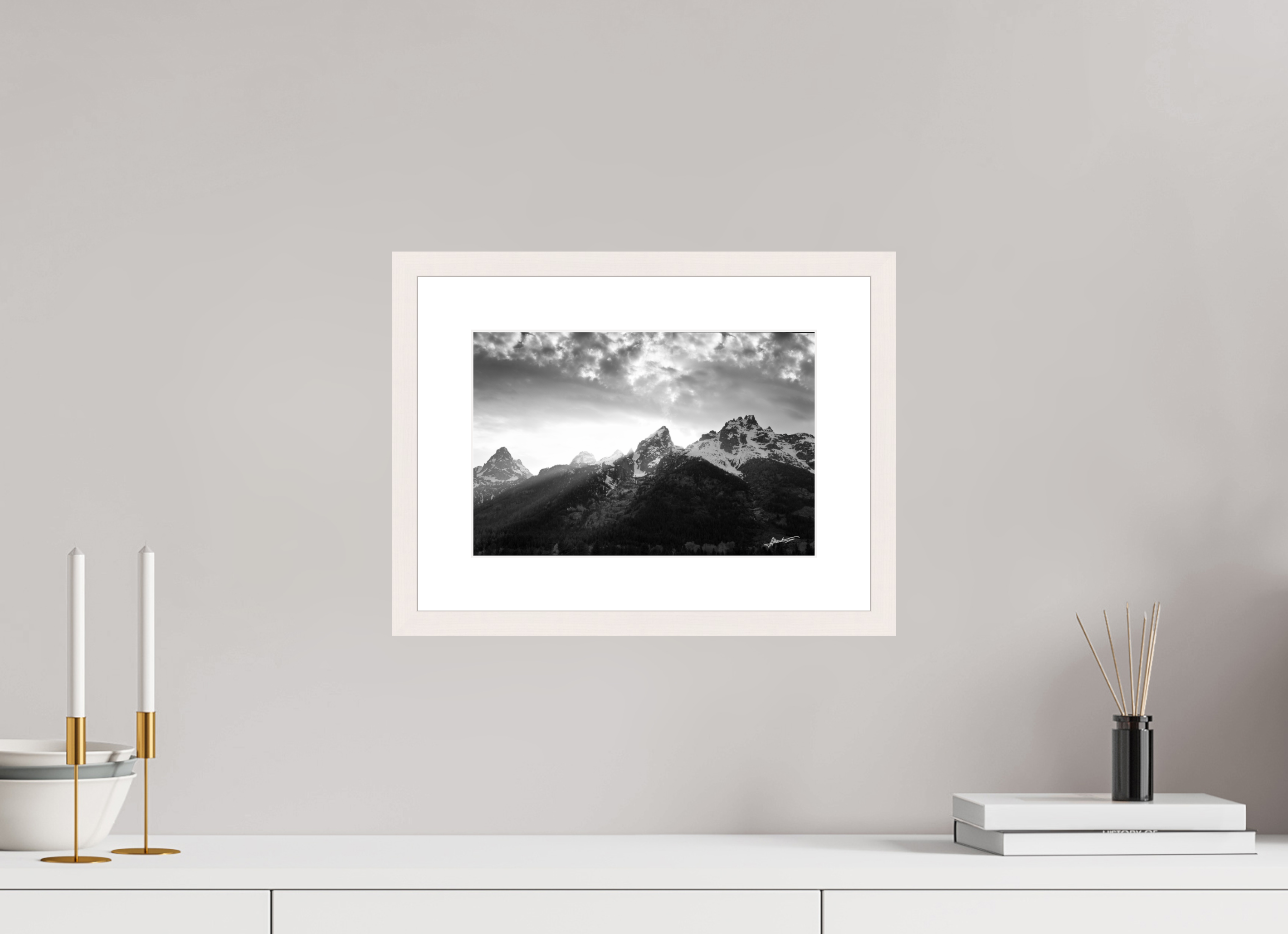 12 x 8″, Solid Wood Frame with Passe-partout Nostalgic Tetons