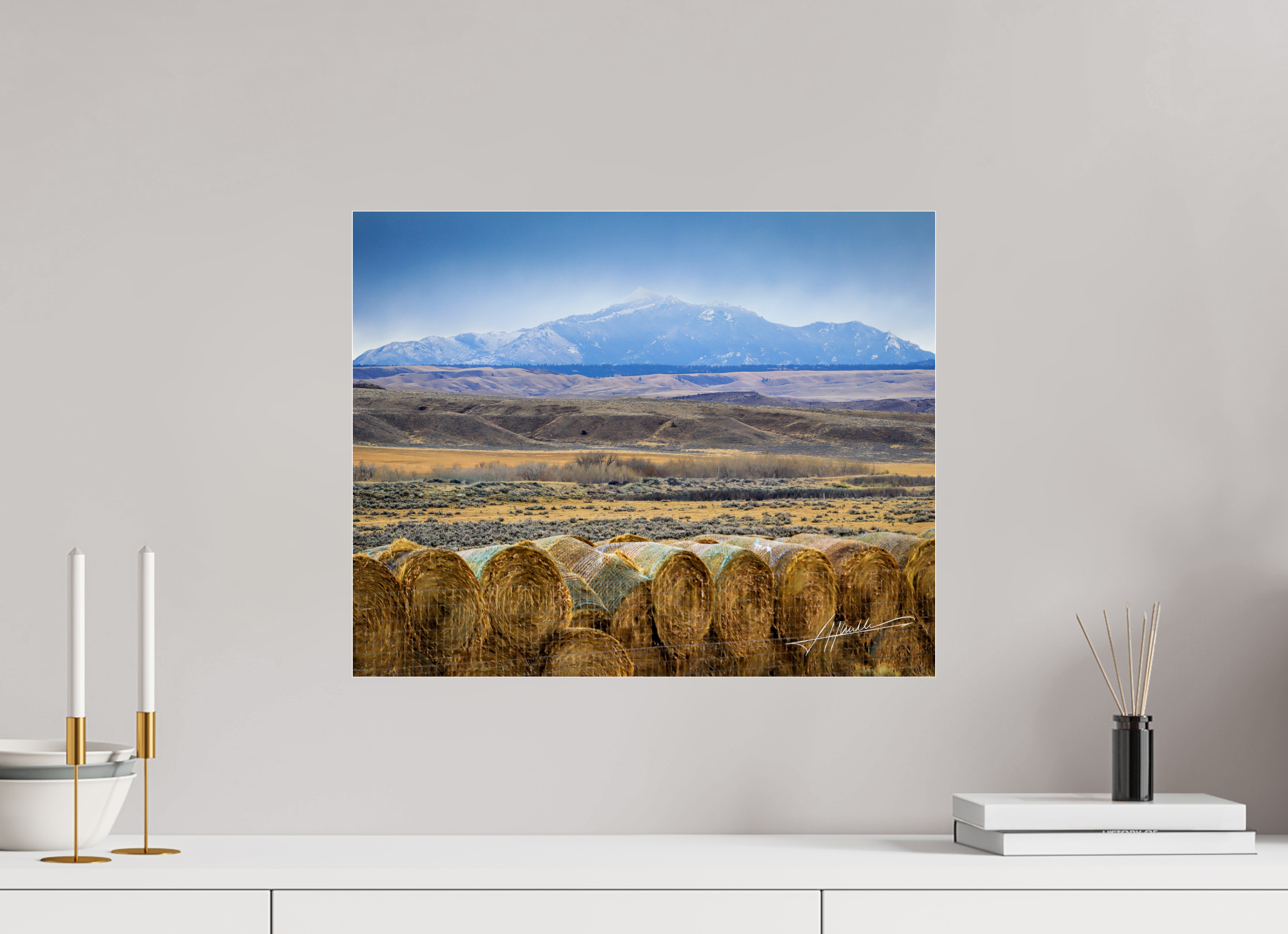 20 x 16″, Photo Print Under Acrylic Glass Hay Bales on the Prairie