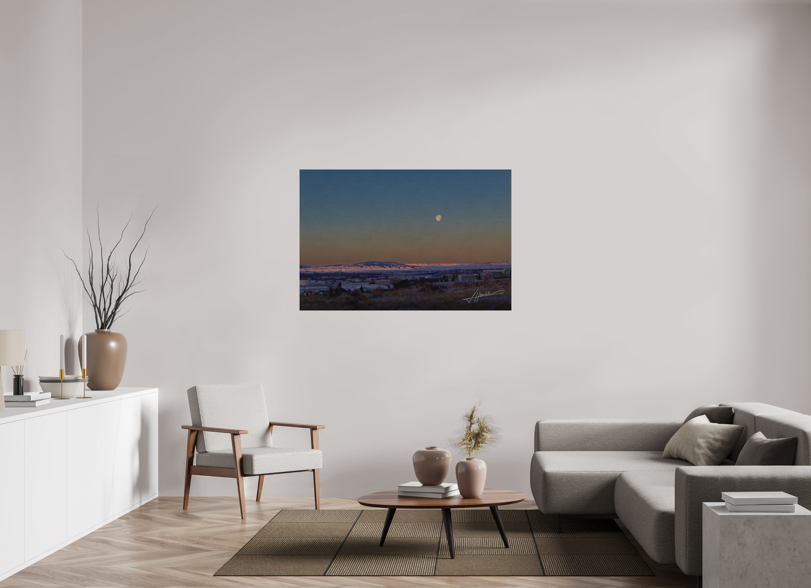 54 x 36″, Direct Brushed Aluminum Full Moon at Sunrise
