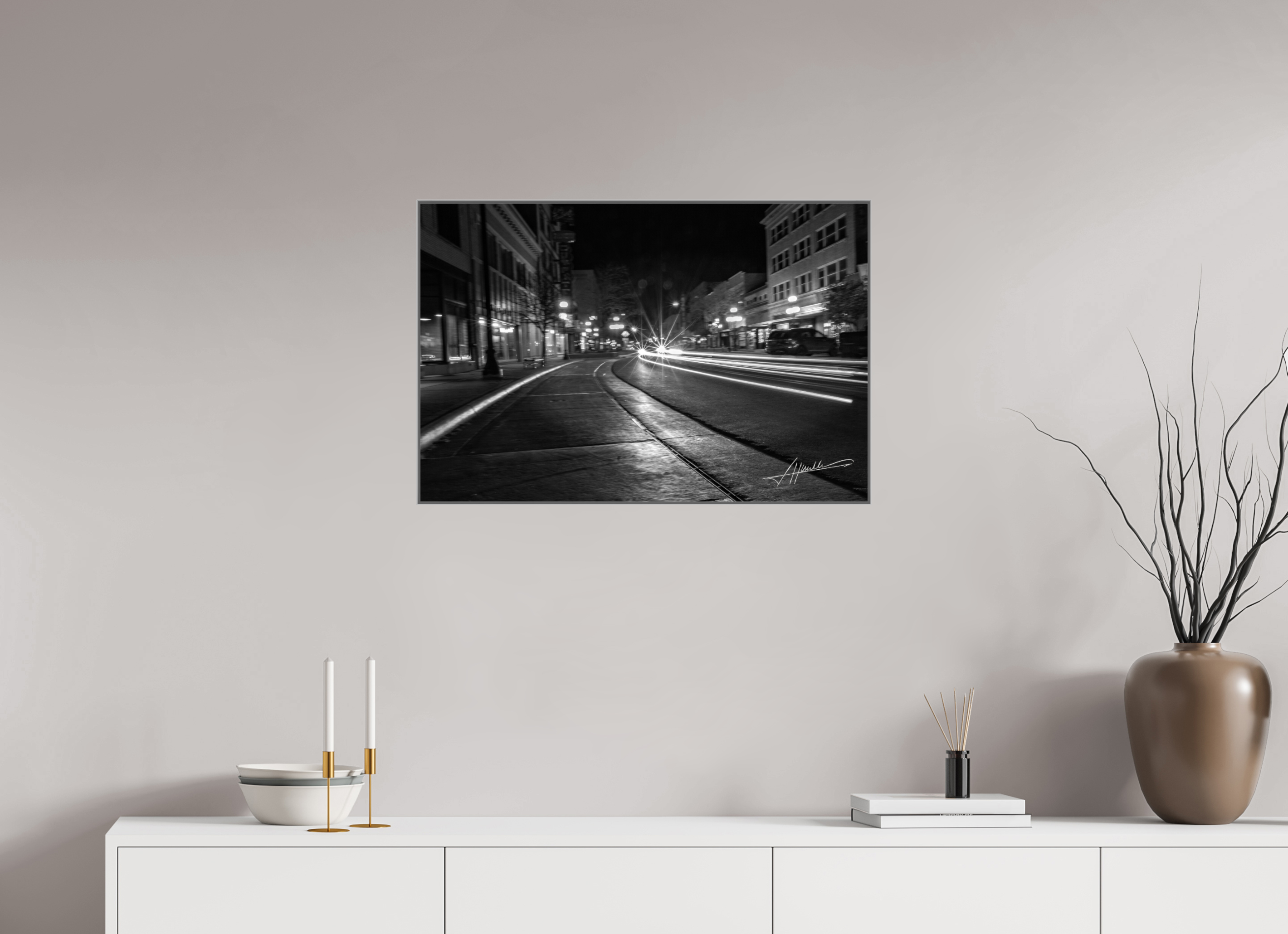 30 x 20″, Aluminum ArtBox A Street at Night