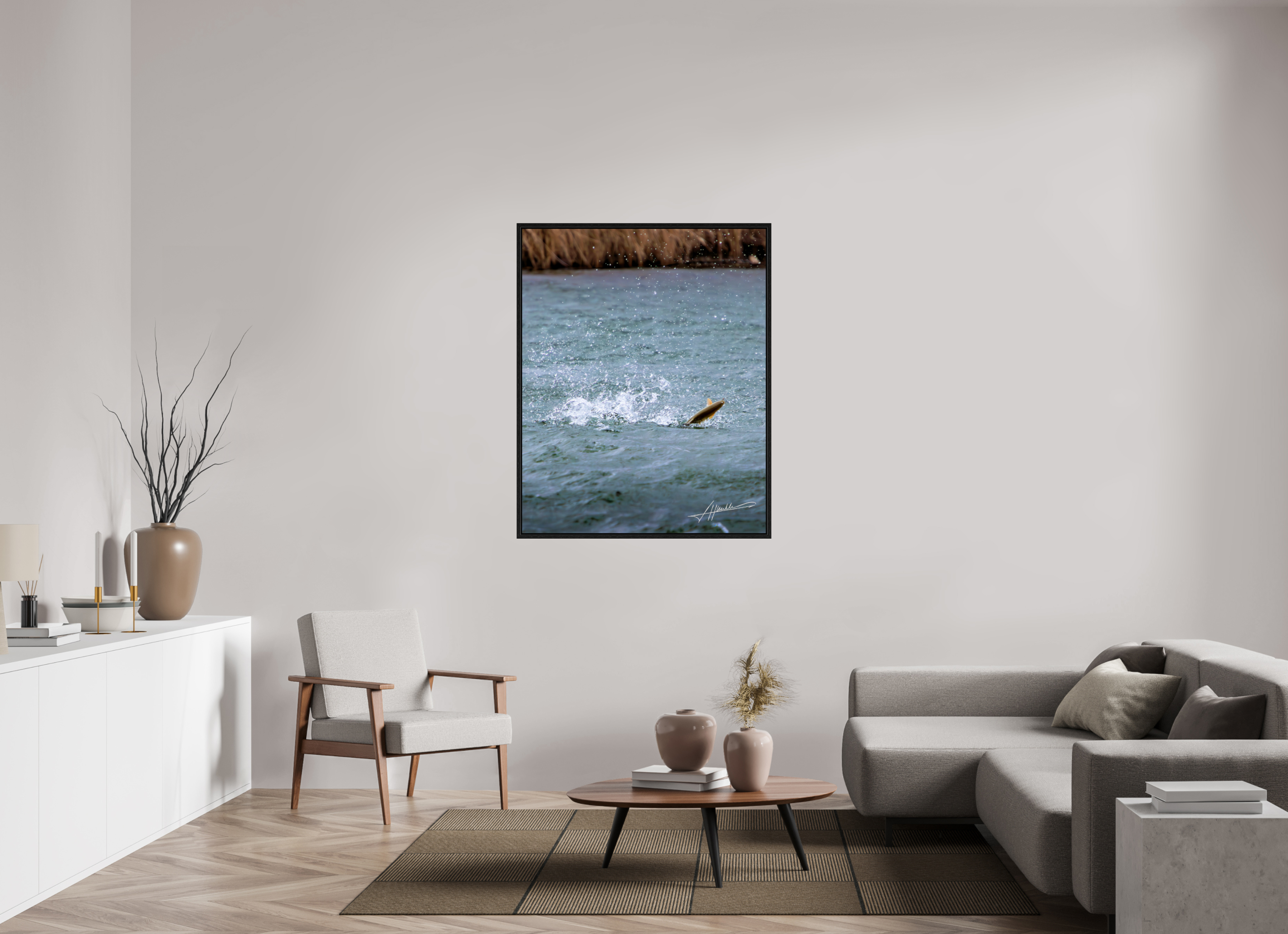 39 x 48.7″, Floater Frame Jumping Rainbow Trout