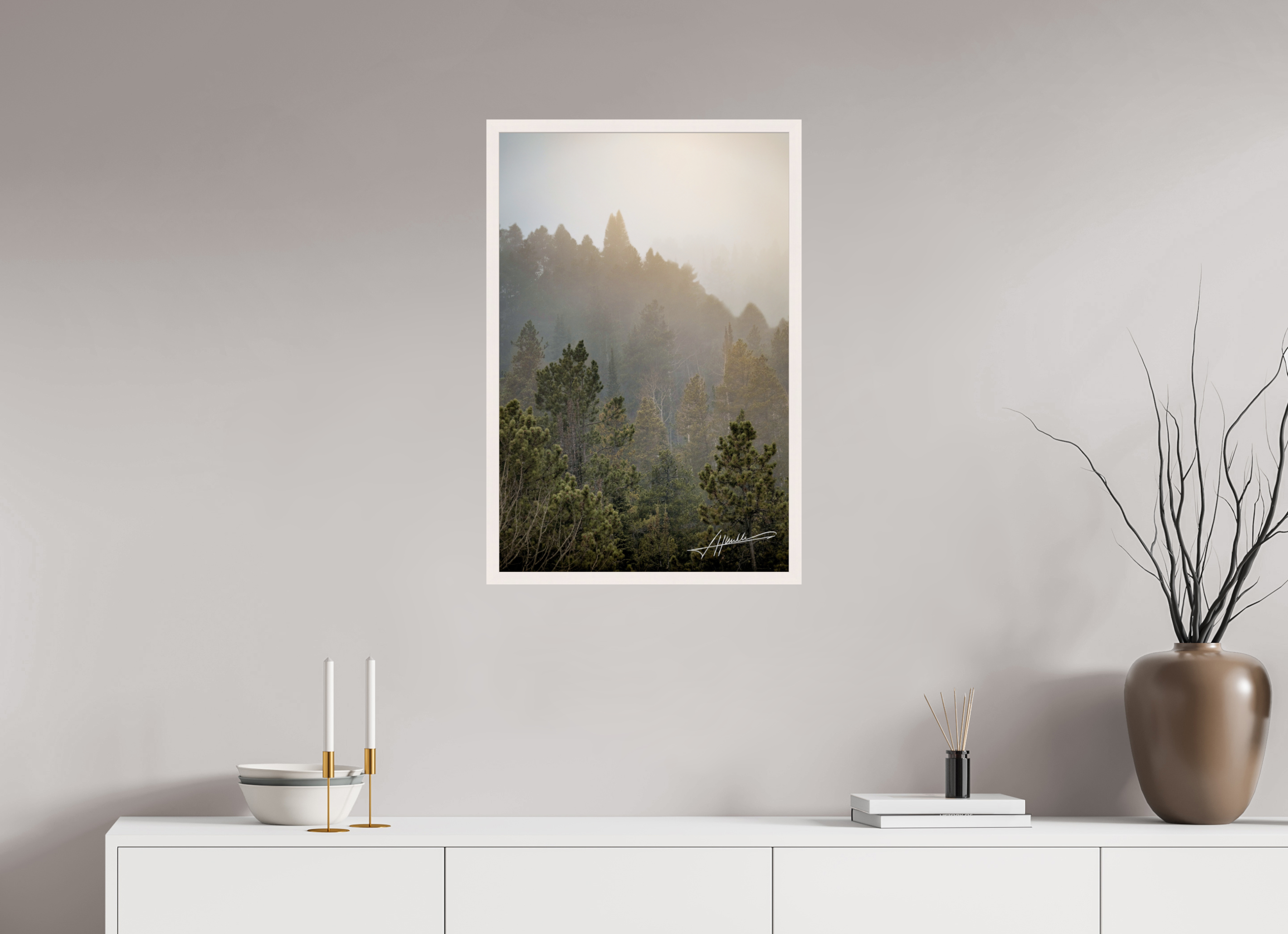 20 x 30″, Gallery Frame Glowing Mountain Fog