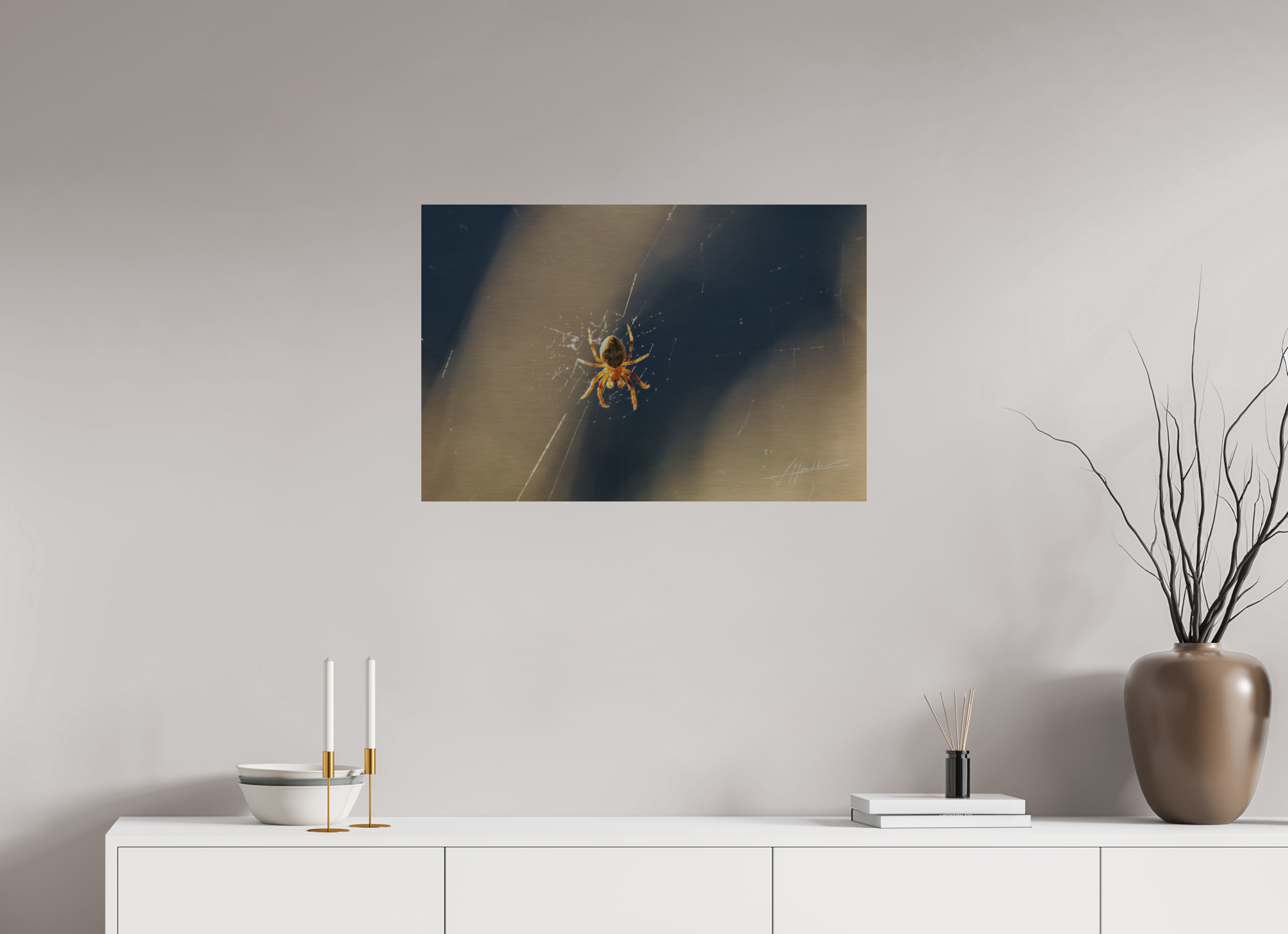 30 x 20″, Direct Brushed Aluminum Tattered Web