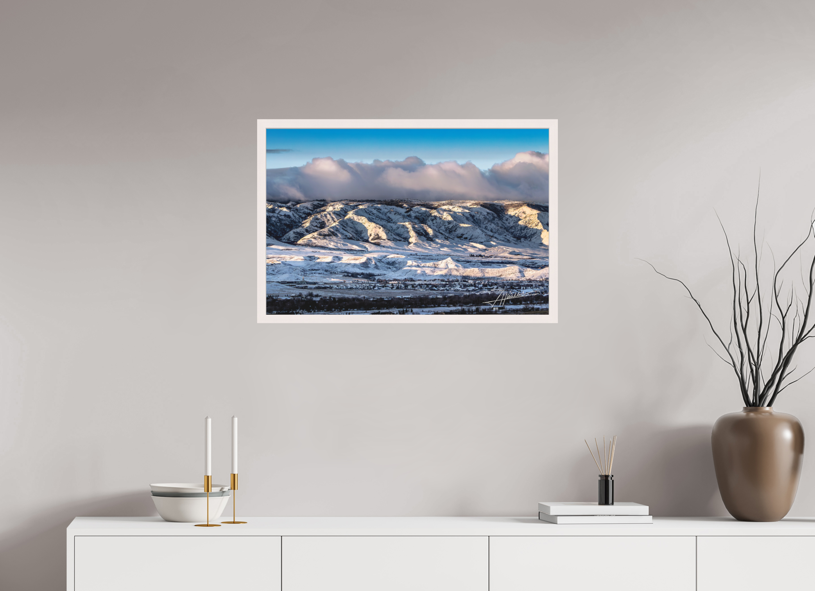 30 x 20″, Shadow Box Frame Sunset After a Snow Storm