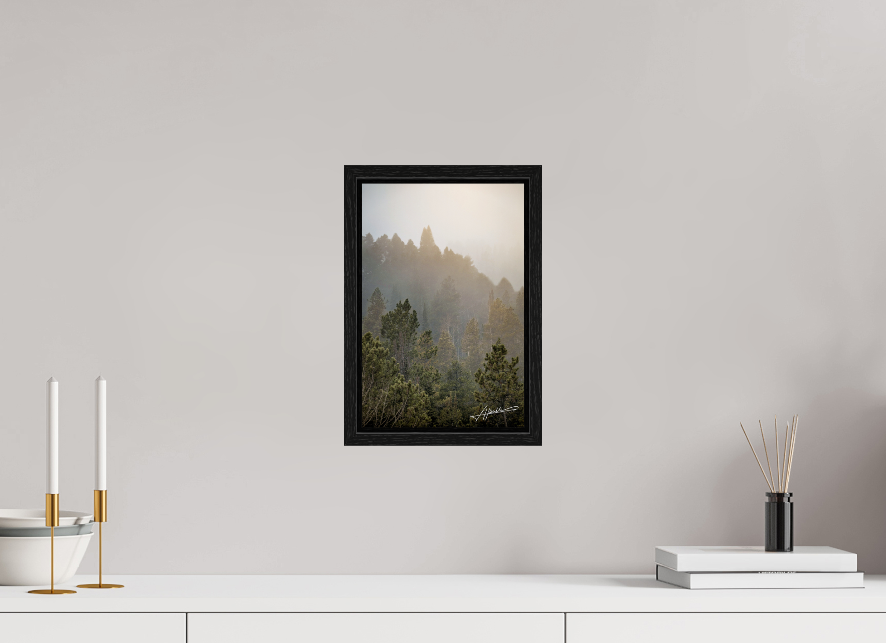 8 x 12″, Floater Frame Glowing Mountain Fog