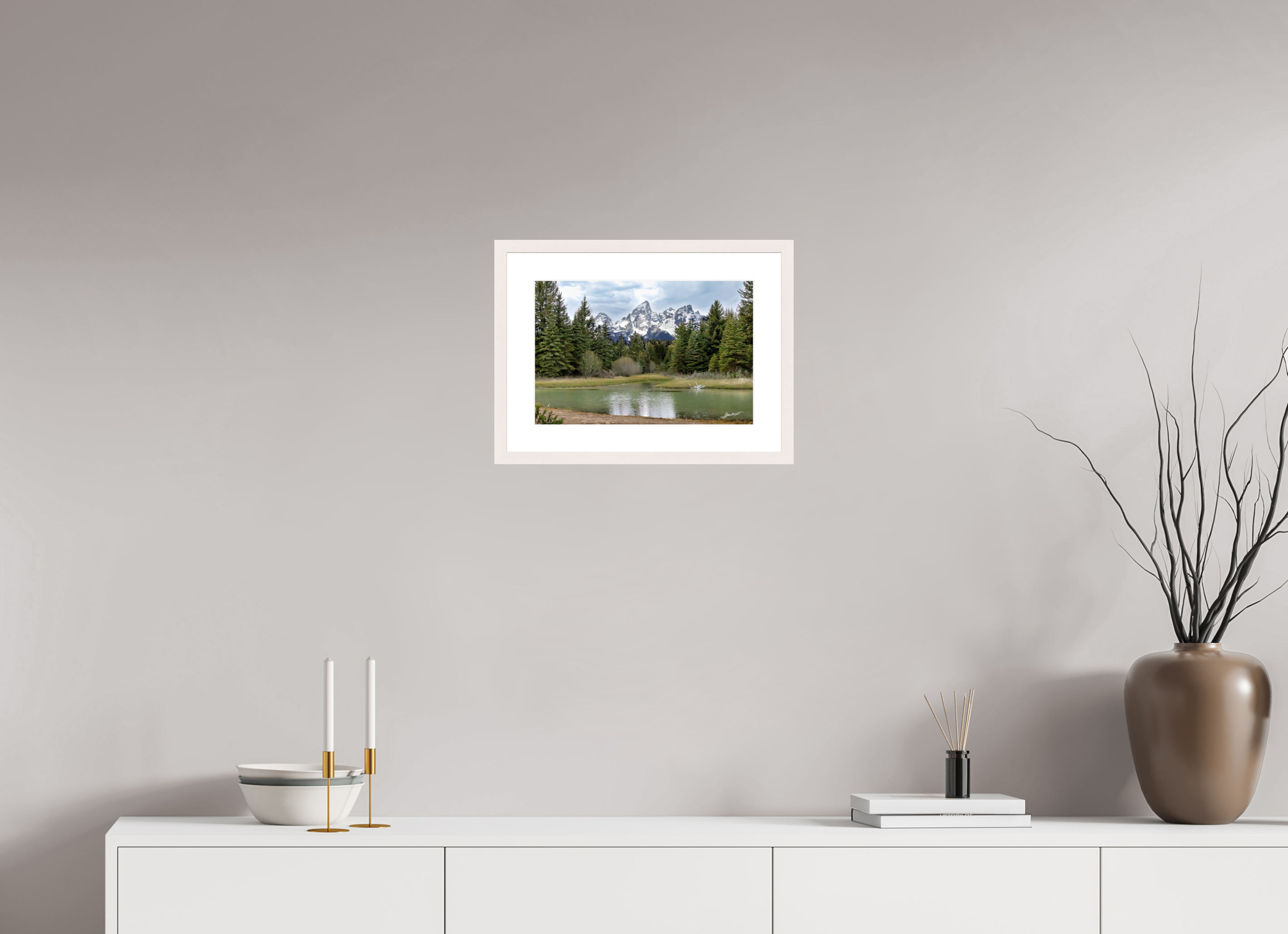 15 x 10″, Solid Wood Frame with Passe-partout Mountain Reflection