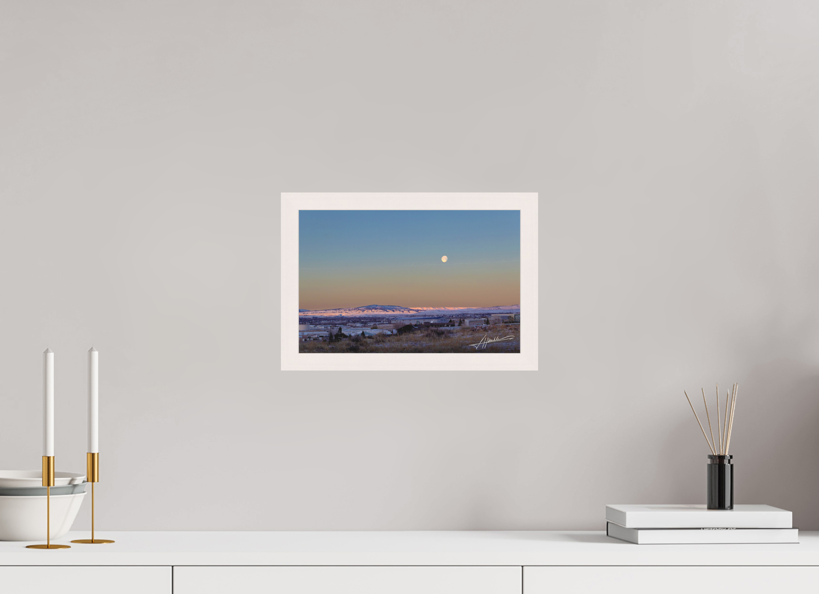 12 x 8″, Shadow Box Frame Full Moon at Sunrise