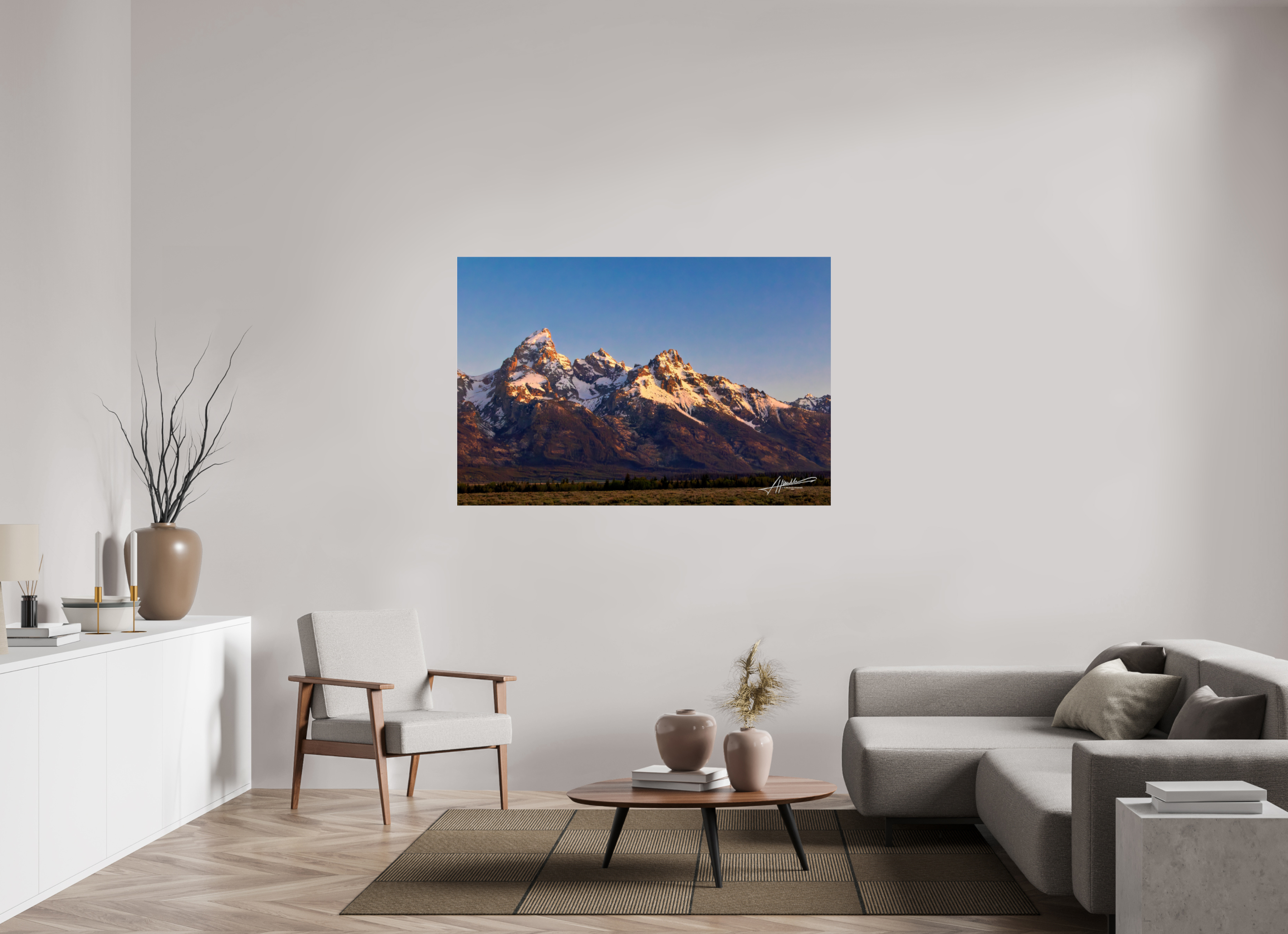 60 x 40″, Photo Print Under Acrylic Glass Sunrising on the Tetons