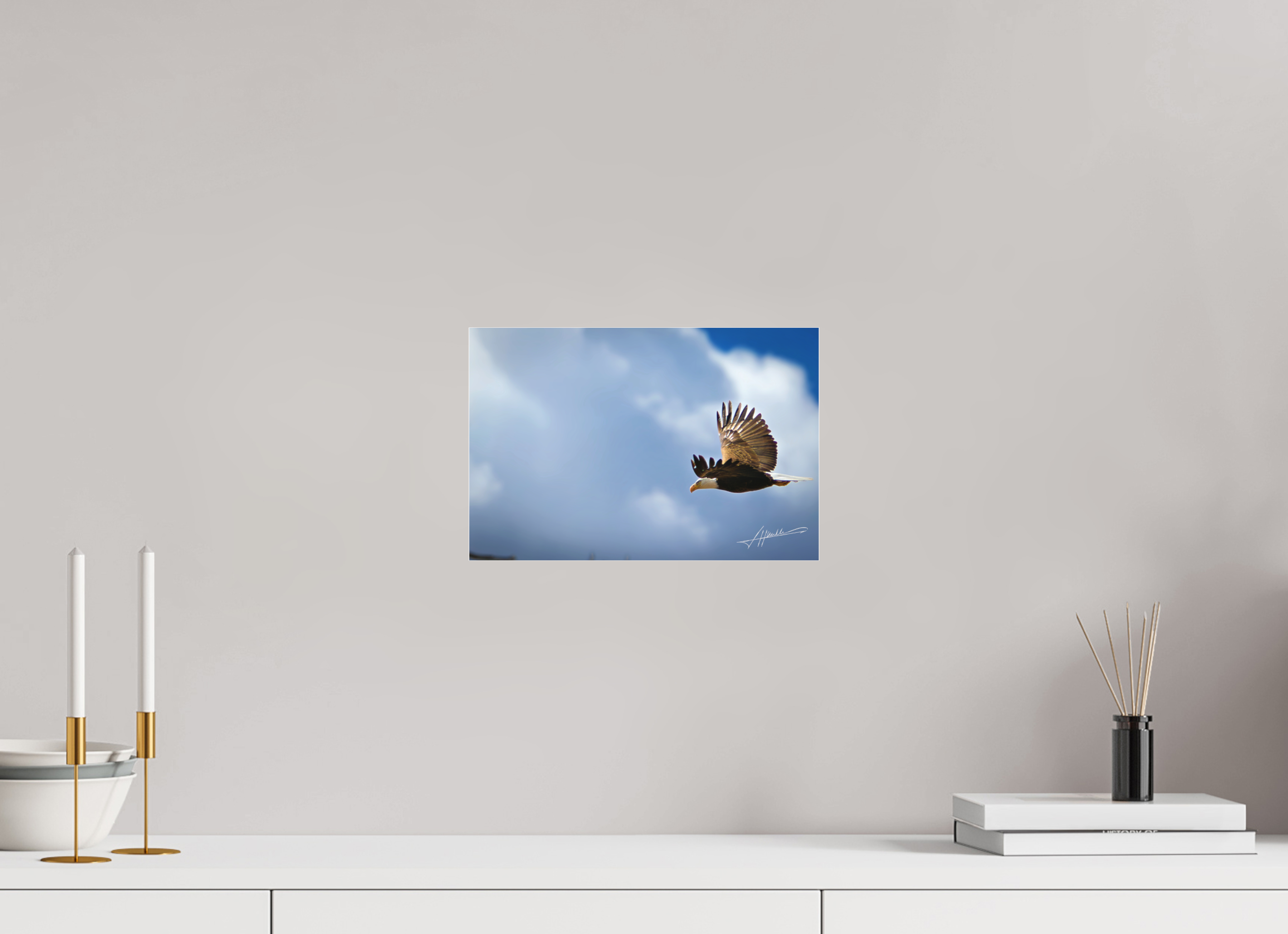 12 x 8″, Fine Pigment Under Acrylic Bald Eagle Flying