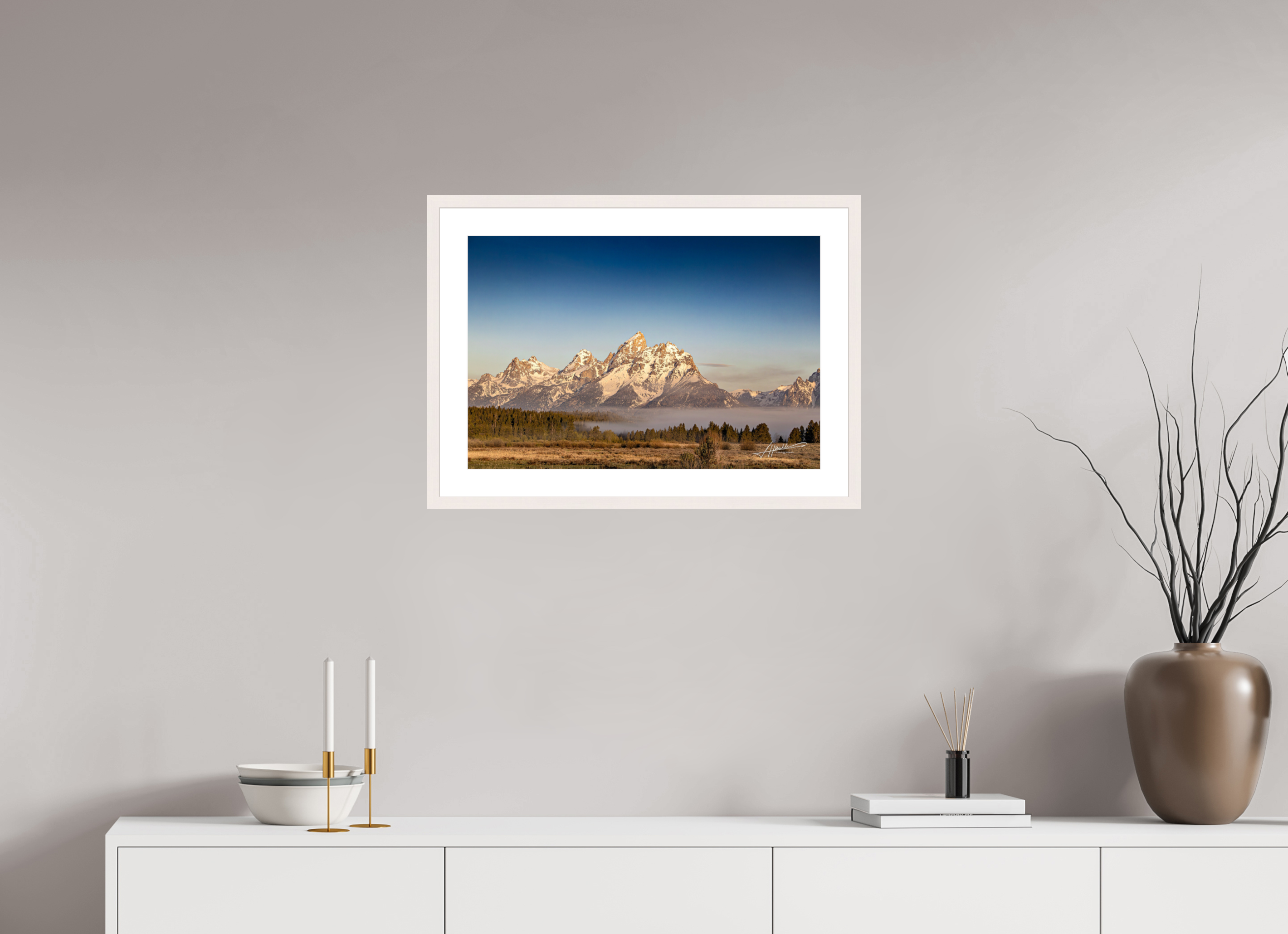 24 x 16″, Solid Wood Frame with Passe-partout Above the Fog