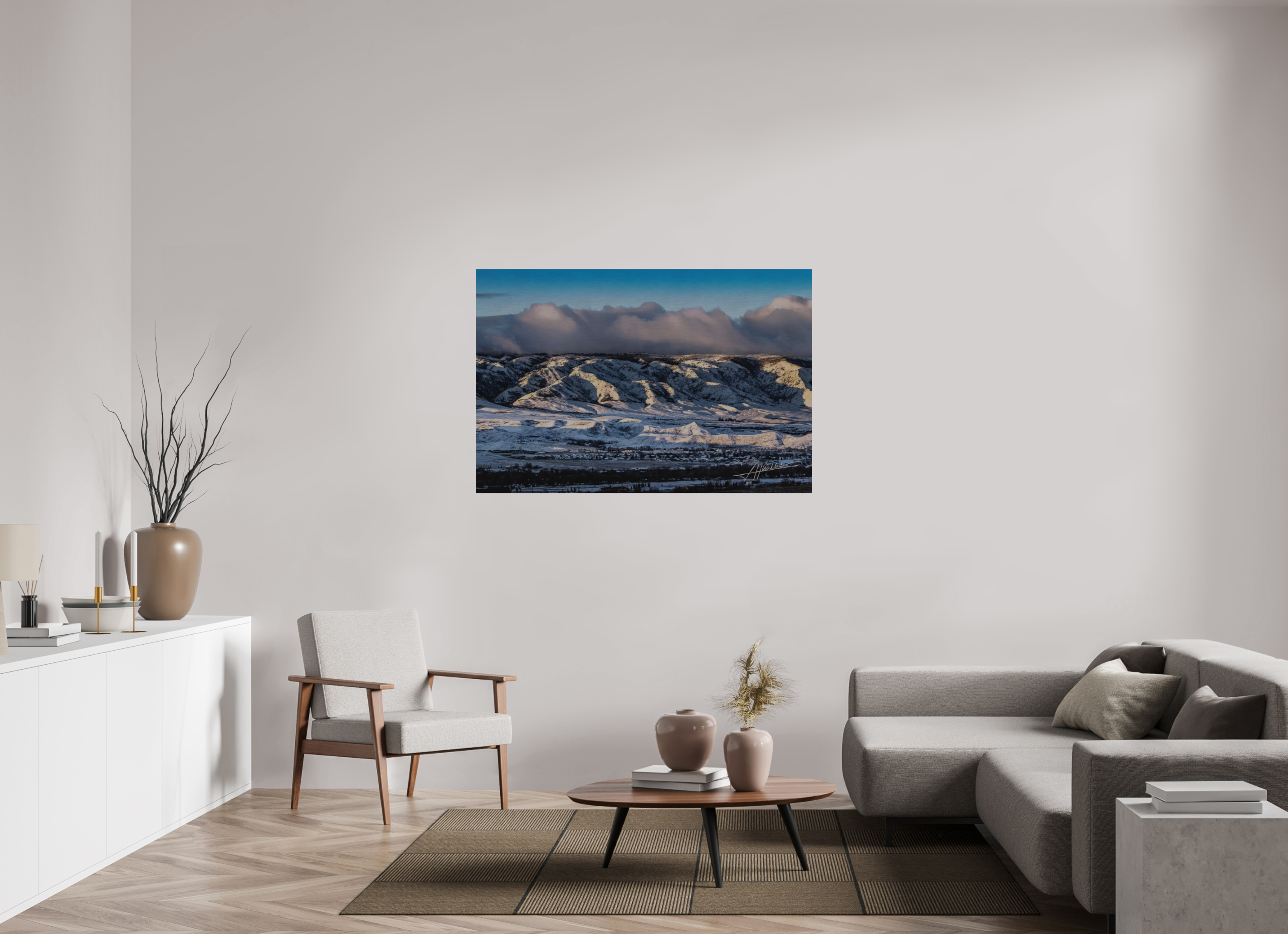 54 x 36″, Direct Brushed Aluminum Sunset After a Snow Storm