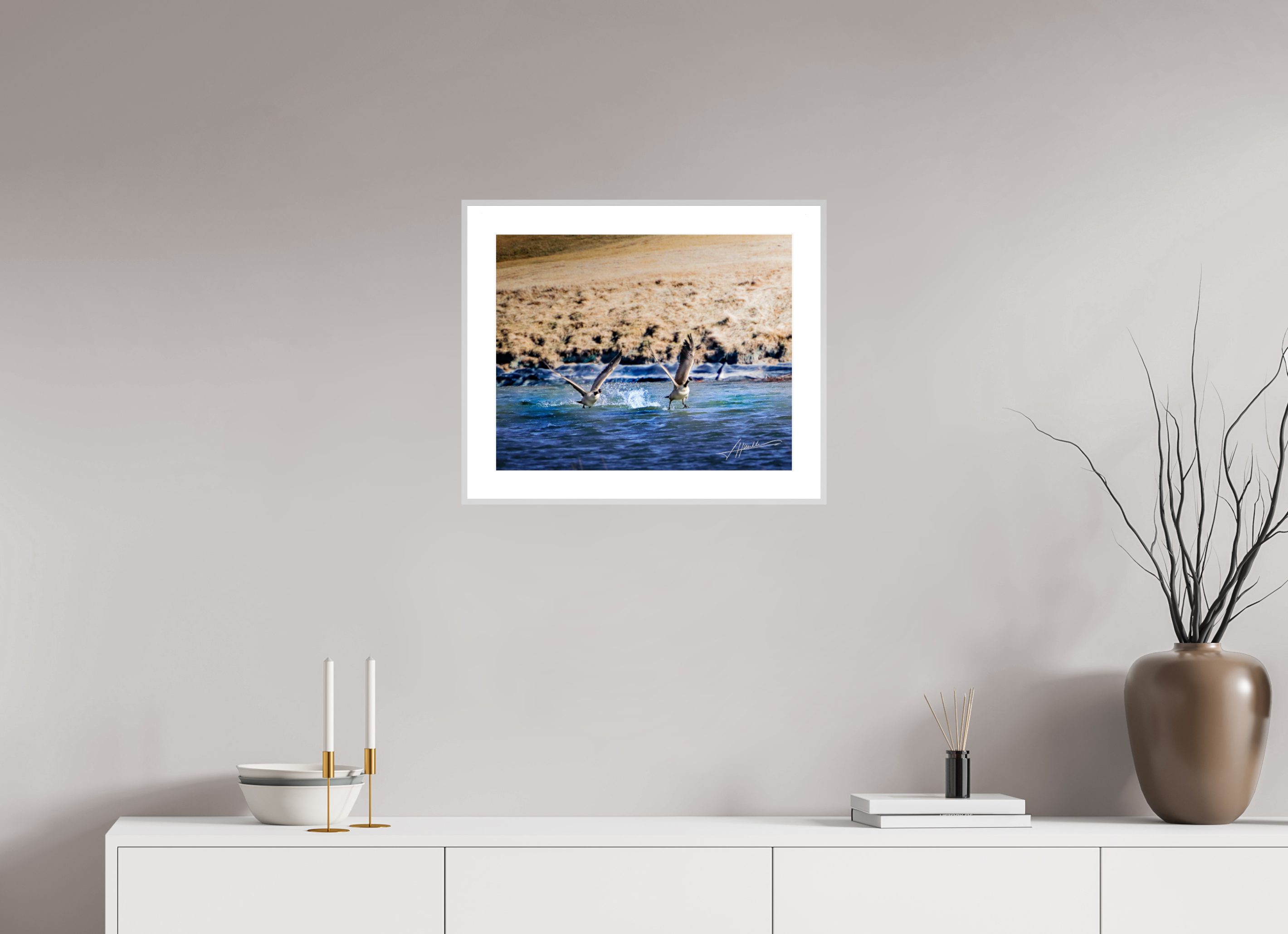 20 x 16″, Changeable Magnetic Frame Geese Taking Flight