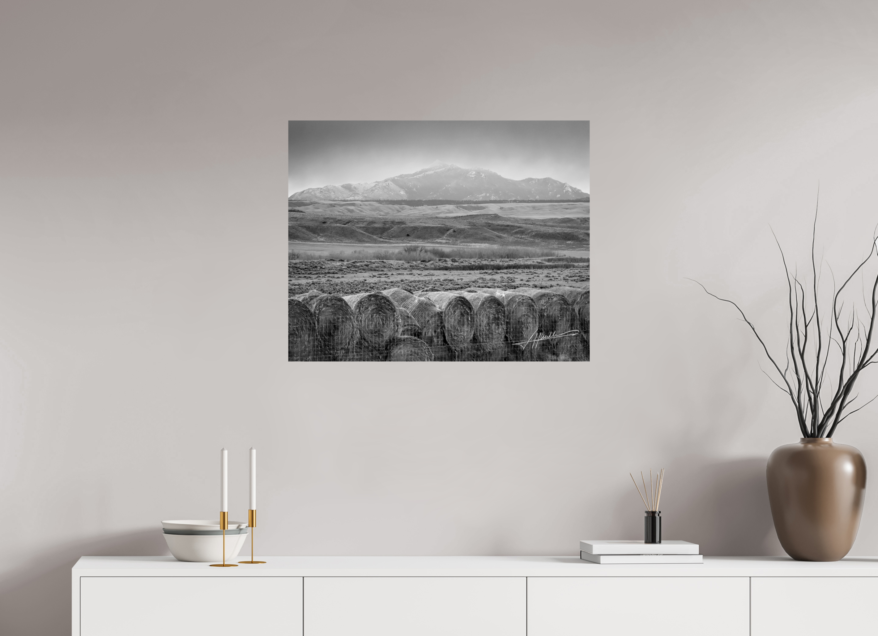30 x 24″, Photo Print On Ilford Baryta Paper Hay Bales on the Prairie