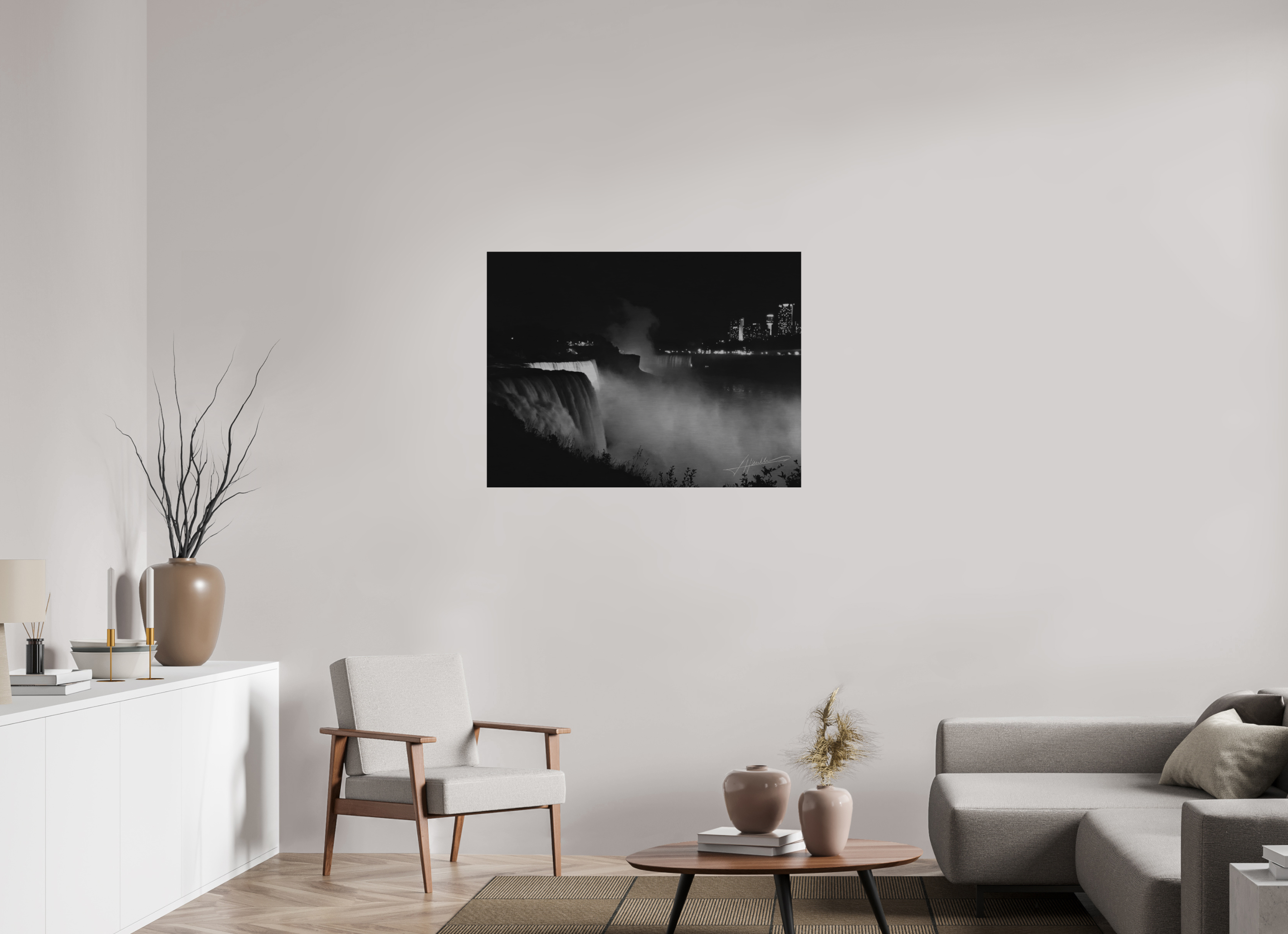 40 x 30″, Direct Brushed Aluminum A Night at Niagara
