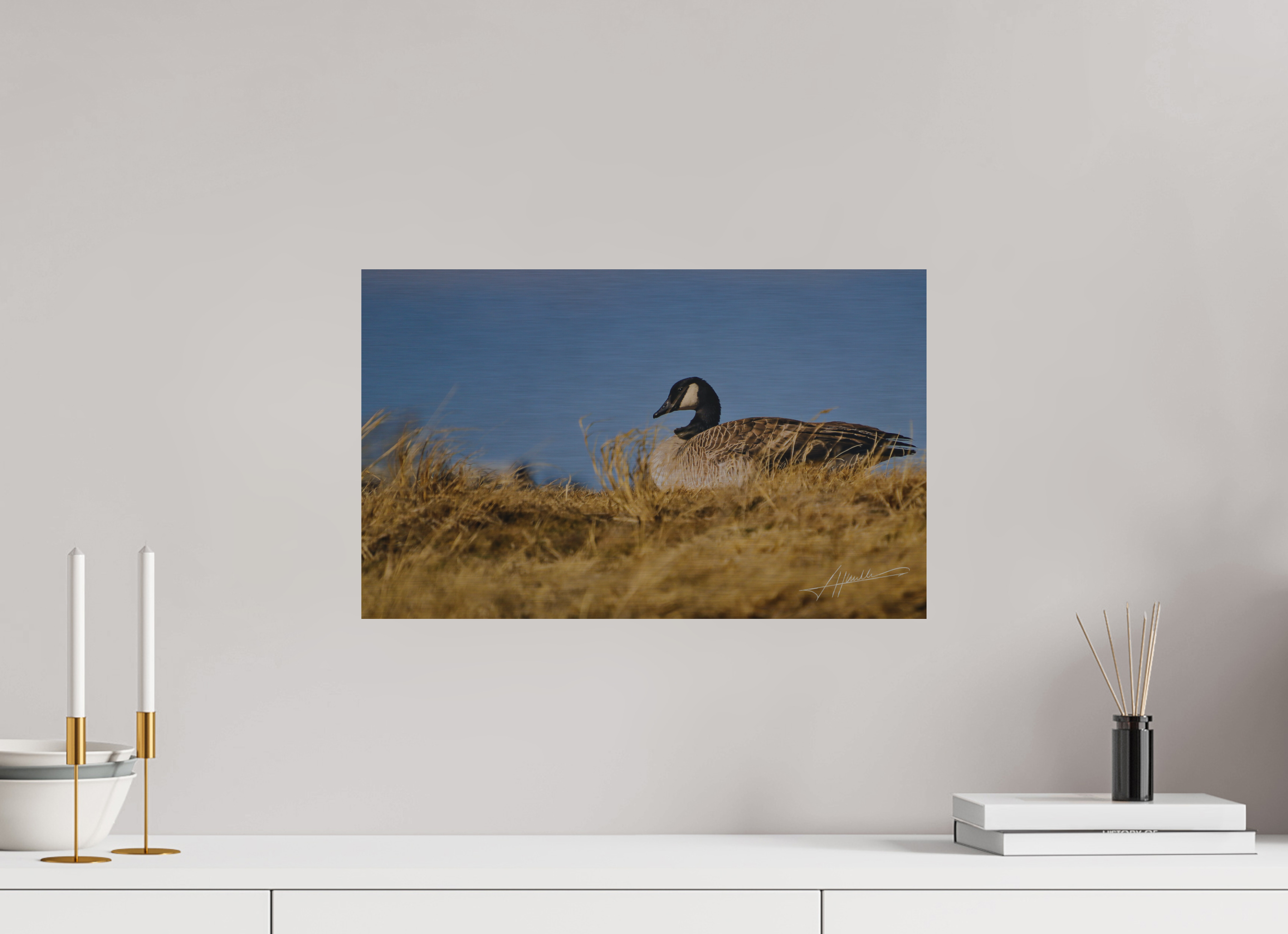 19.4 x 12″, Direct Brushed Aluminum The Nesting Goose