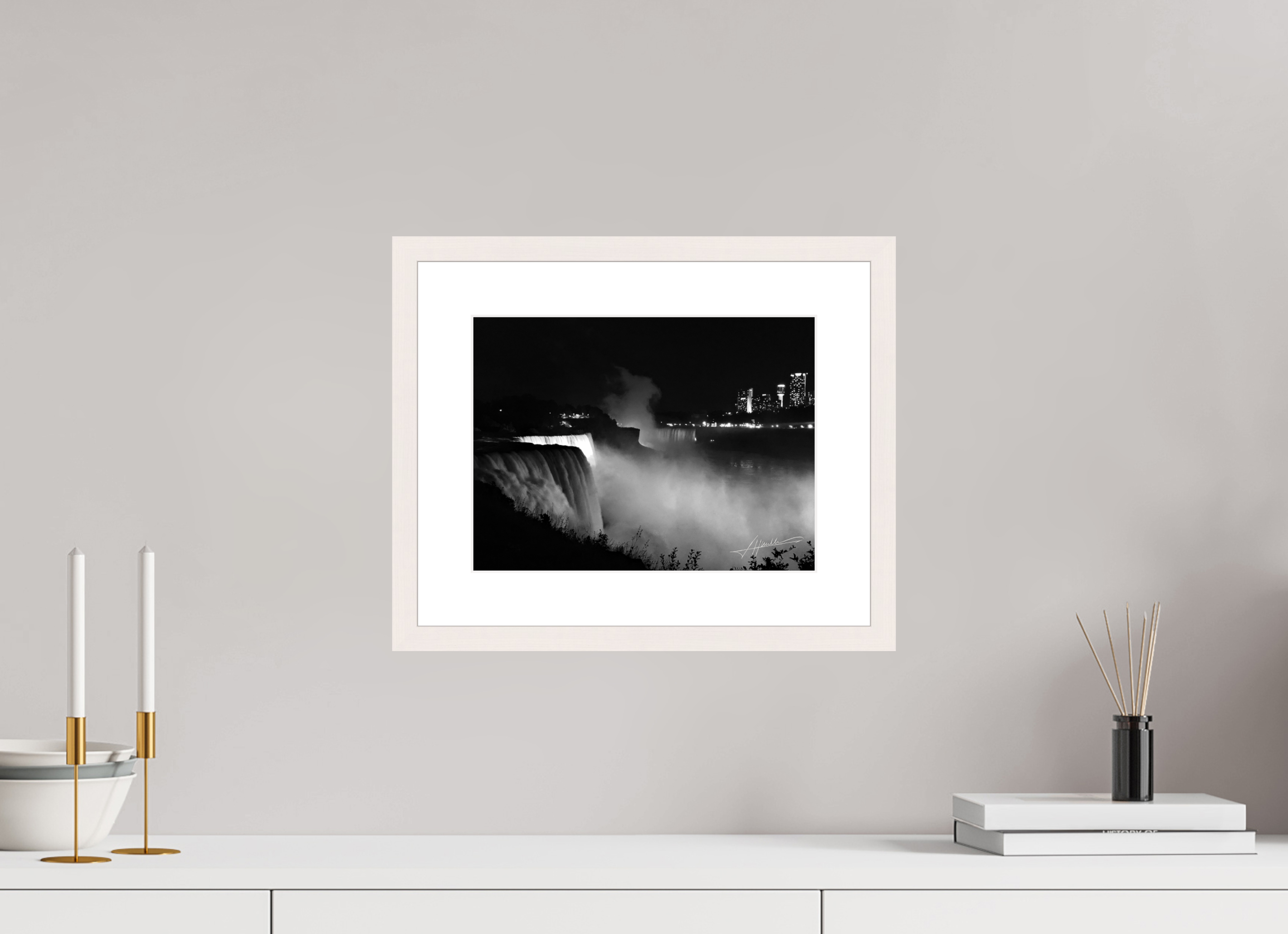 12 x 9″, Solid Wood Frame with Passe-partout A Night at Niagara