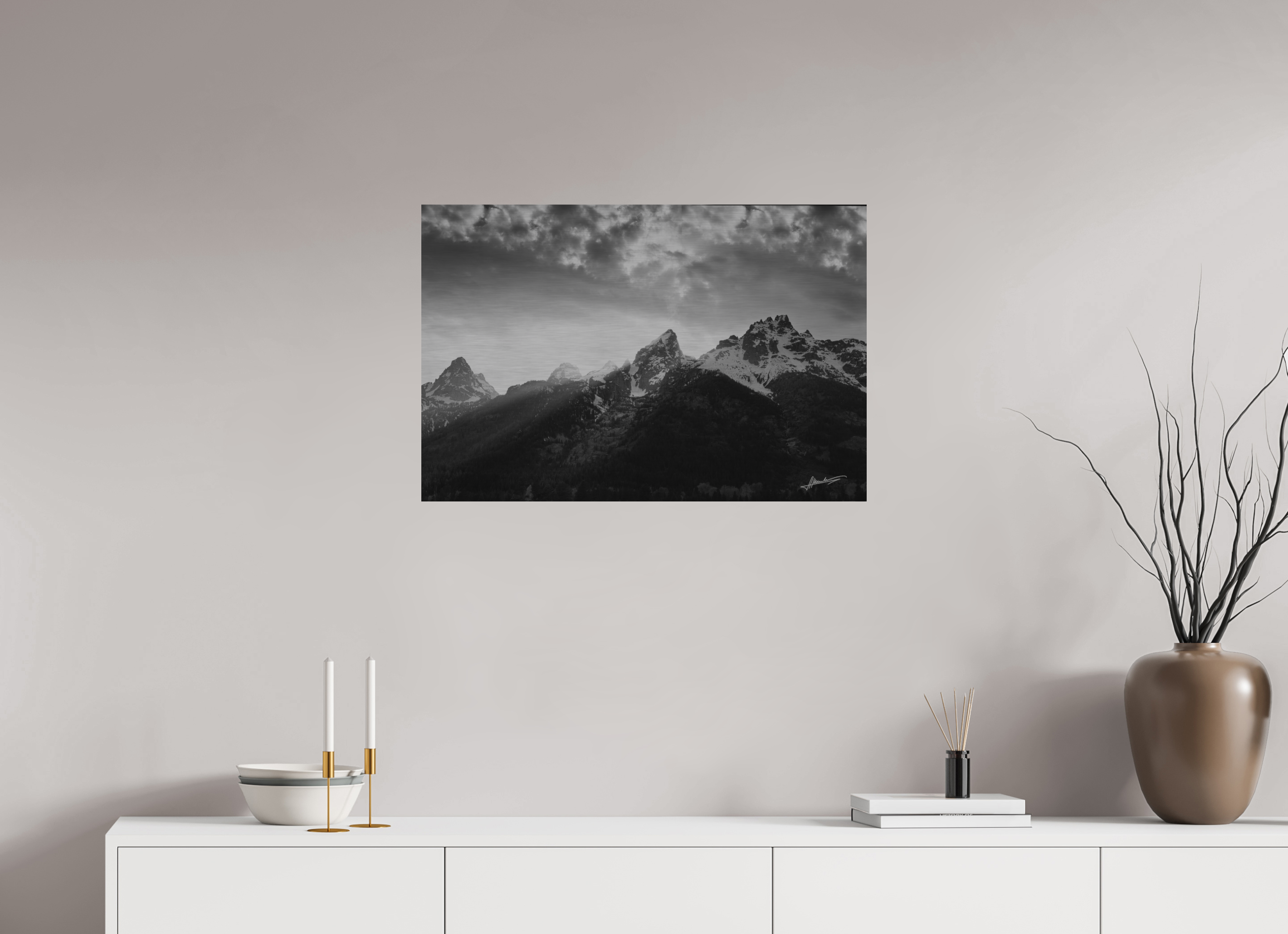 30 x 20″, Direct Brushed Aluminum Nostalgic Tetons