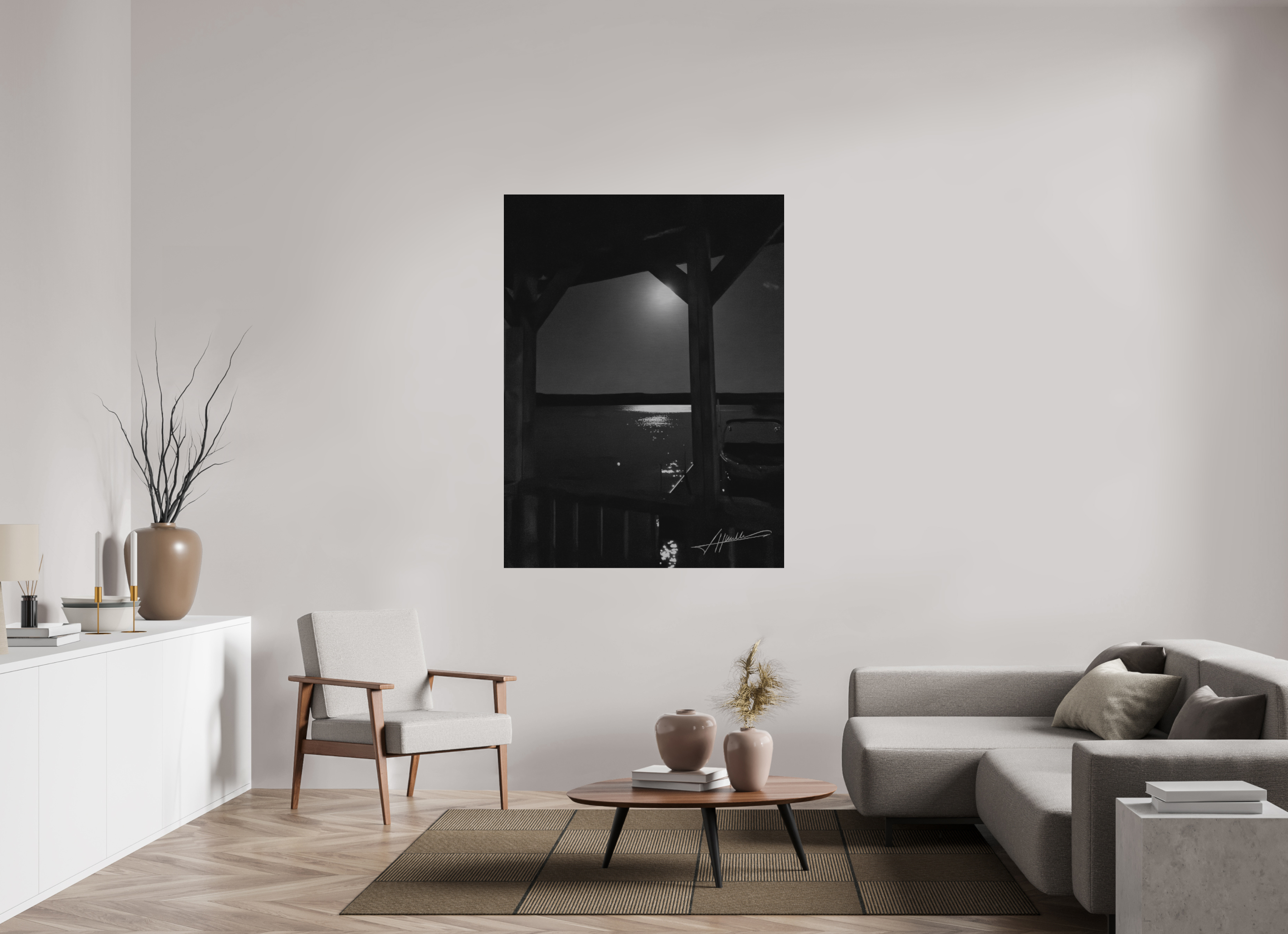 45 x 60″, Direct Brushed Aluminum A Night on the Water