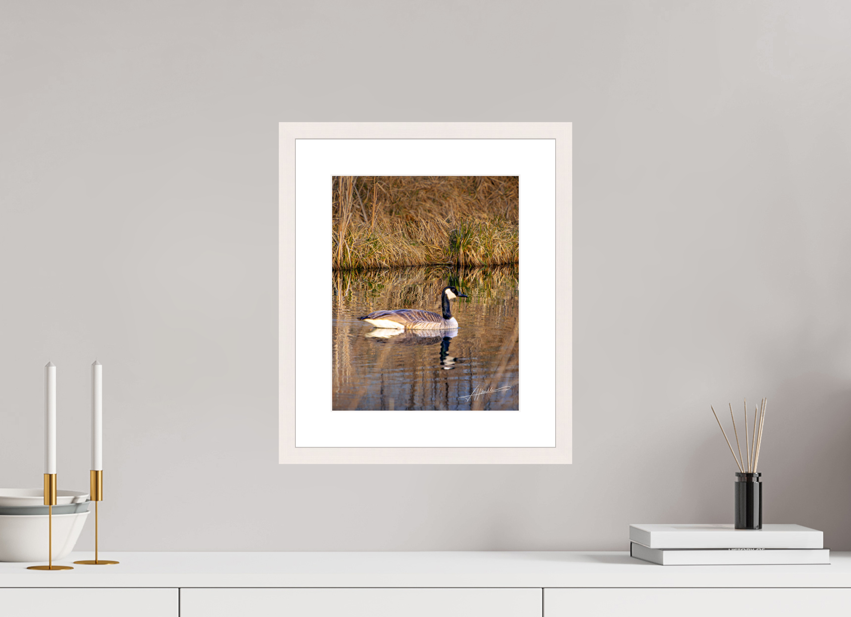 10 x 12.5″, Solid Wood Frame with Passe-partout A Swimming Reflection