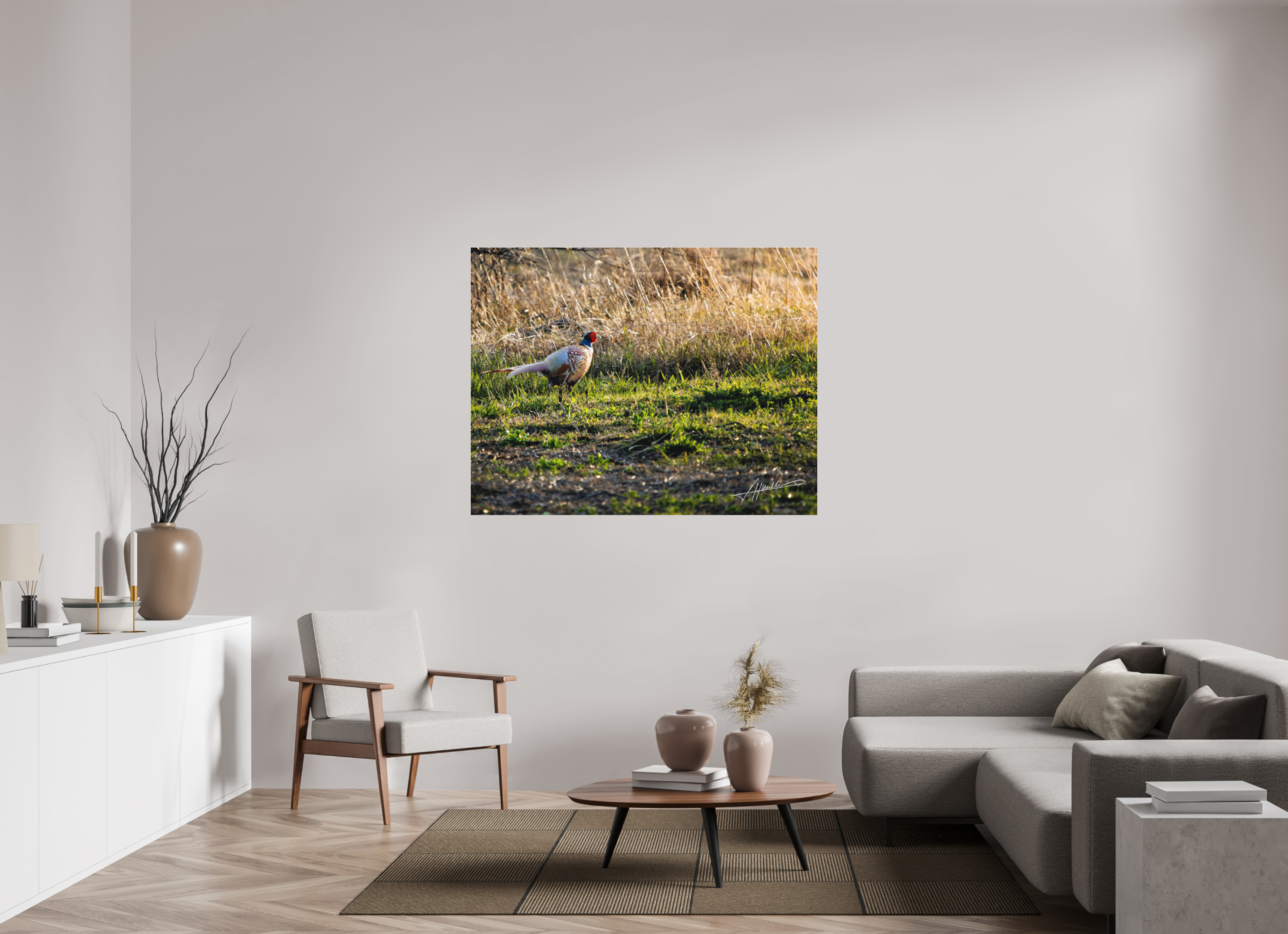 55.6 x 43″, Fine Pigment Under Acrylic Evening Pheasant