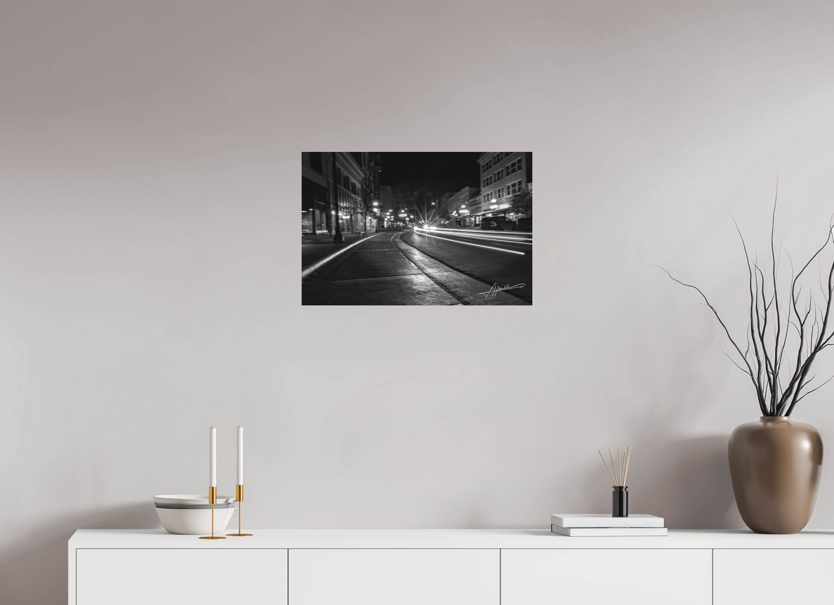 24 x 16″, Ilford BW Acrylic A Street at Night