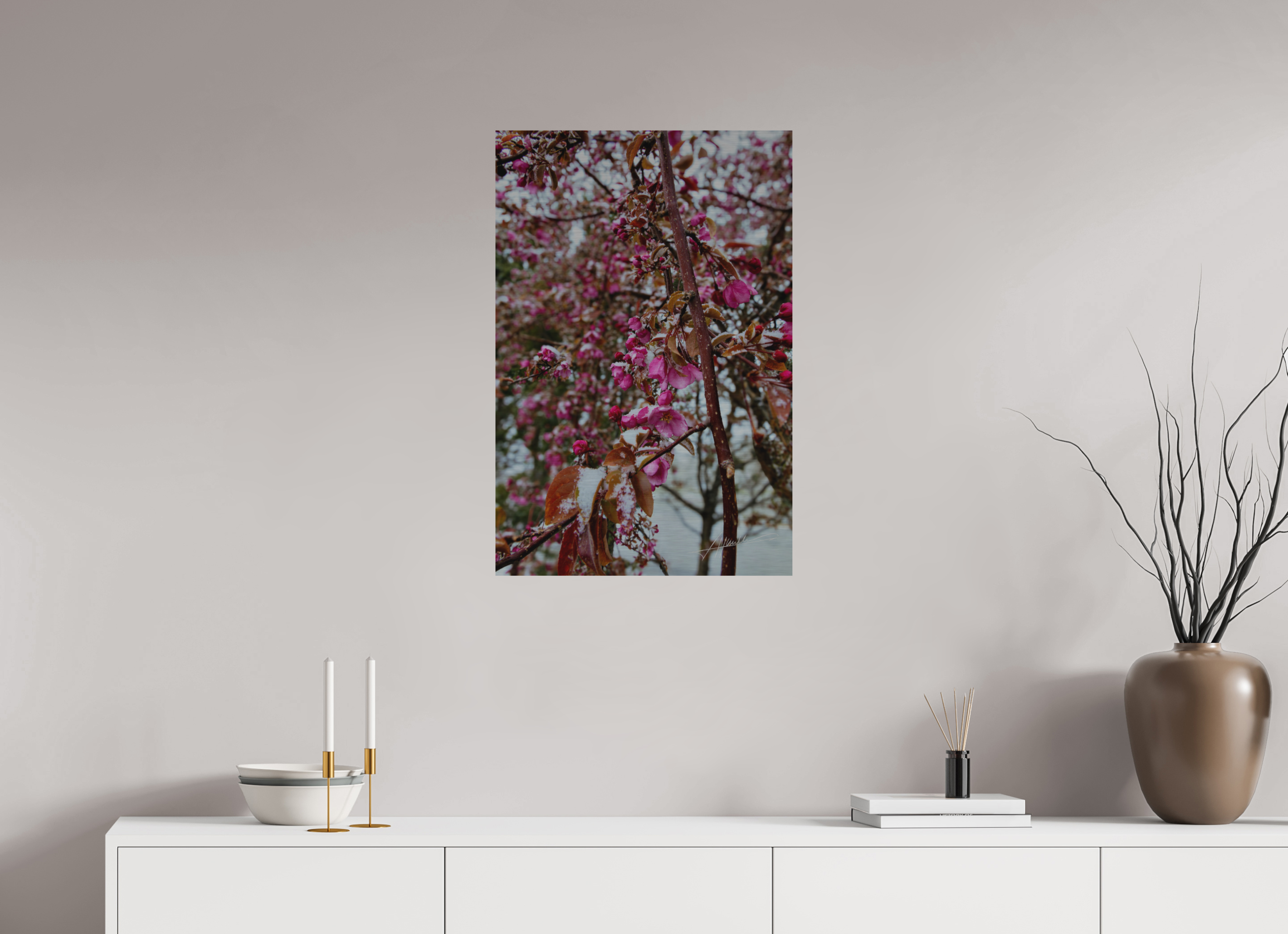 20 x 30″, Direct Brushed Aluminum Late Spring Snow