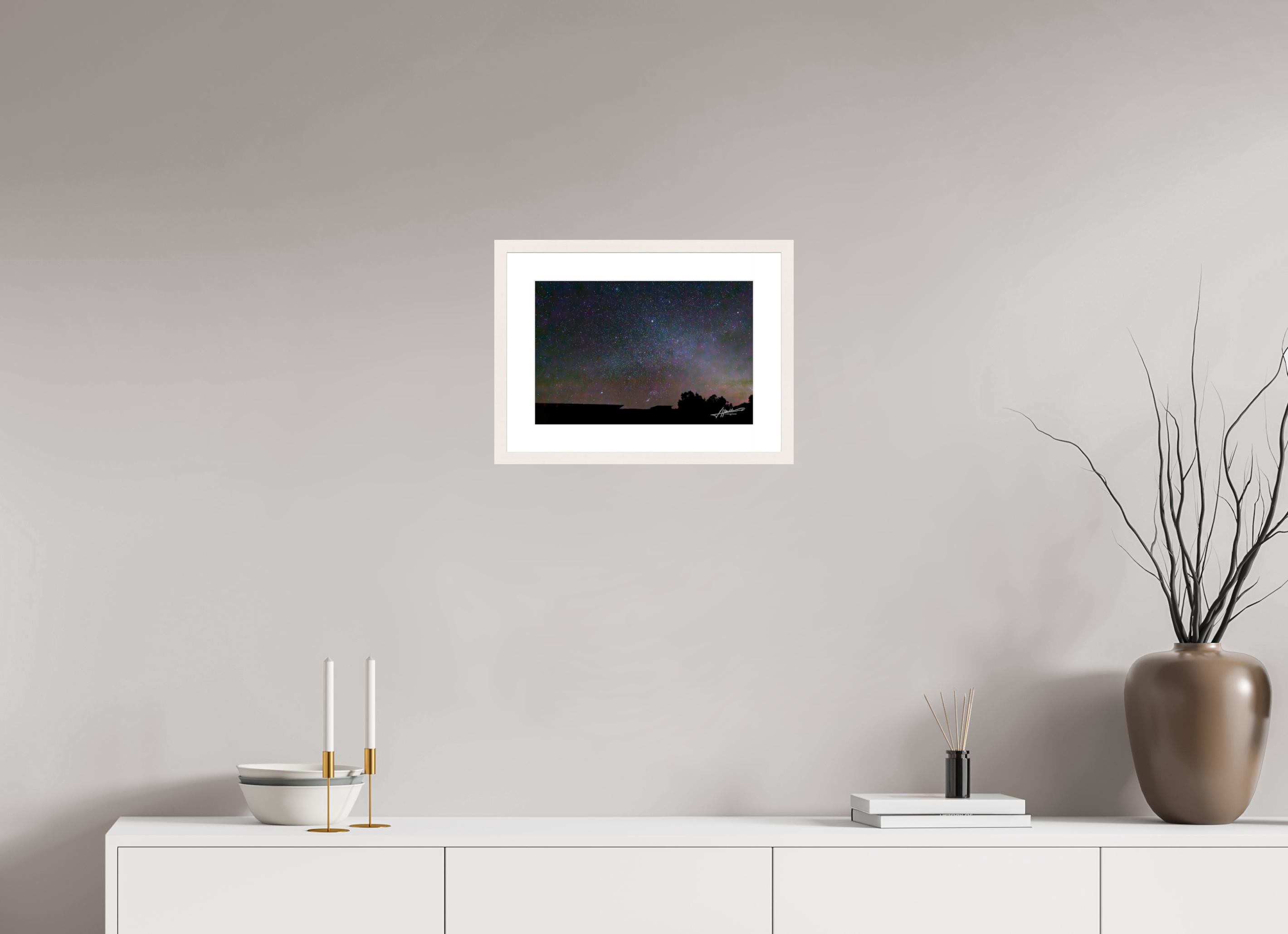 15 x 10″, Solid Wood Frame with Passe-partout Watching the Stars