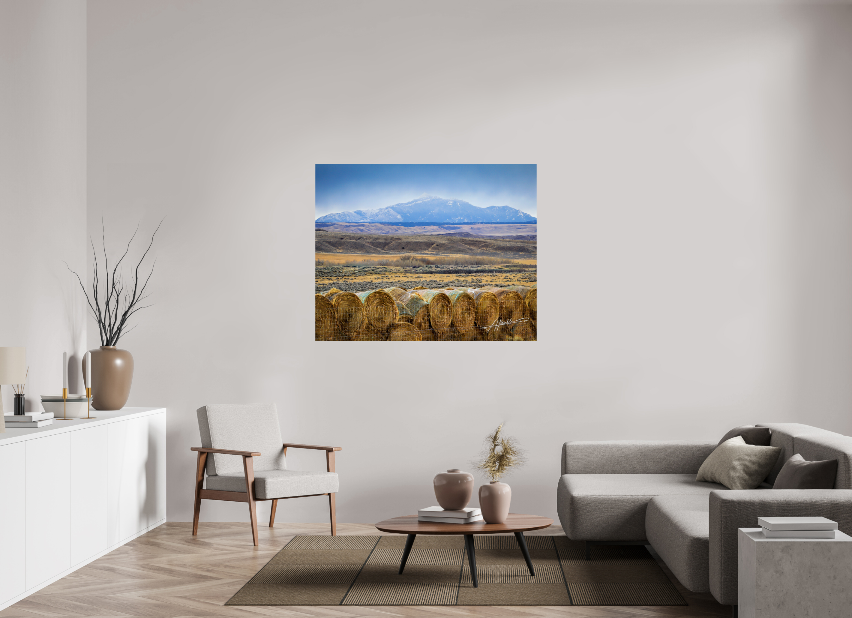 53.7 x 43″, ChromaLuxe HD Metal Hay Bales on the Prairie