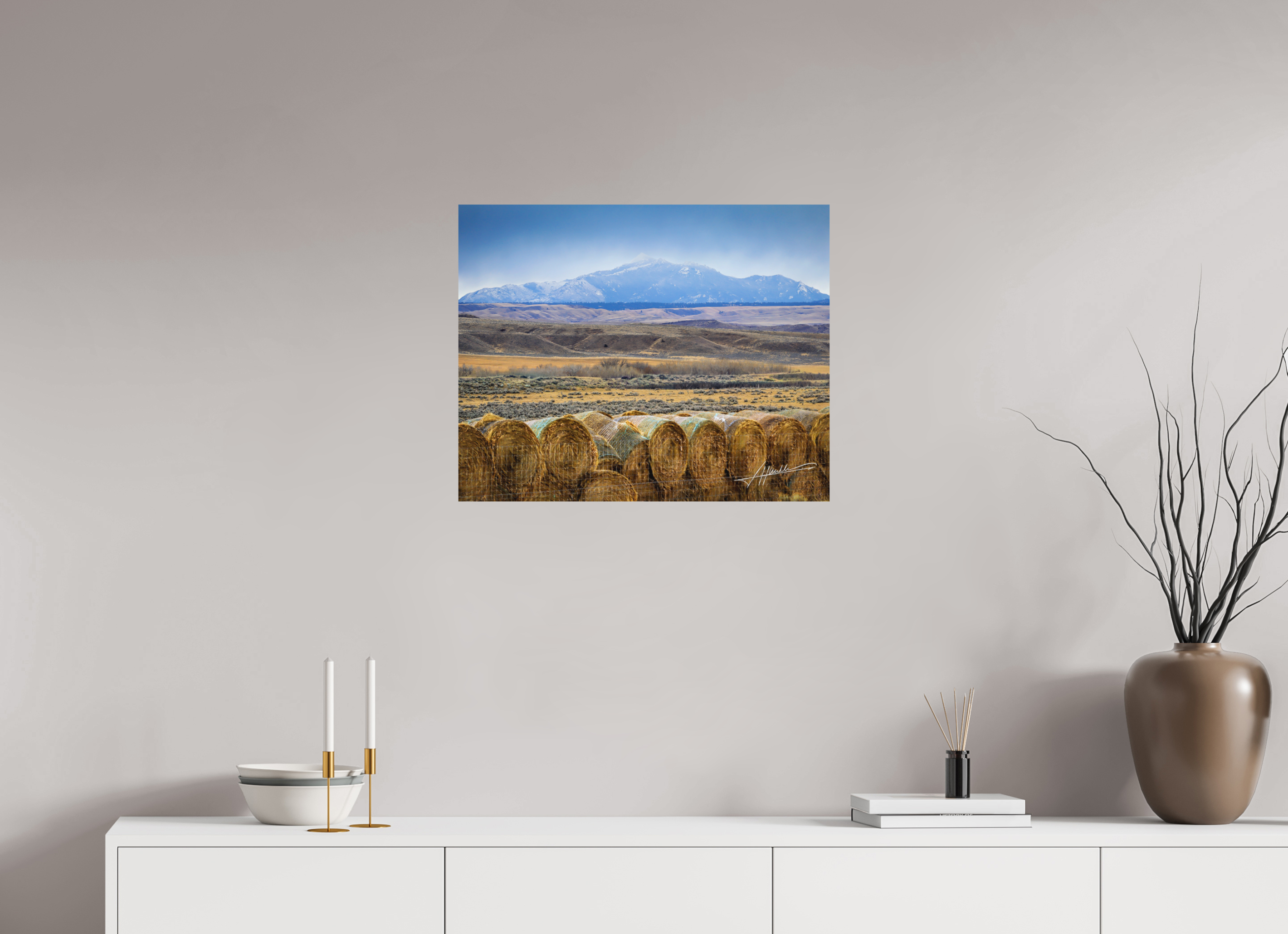 25 x 20″, Metal Dibond Hay Bales on the Prairie