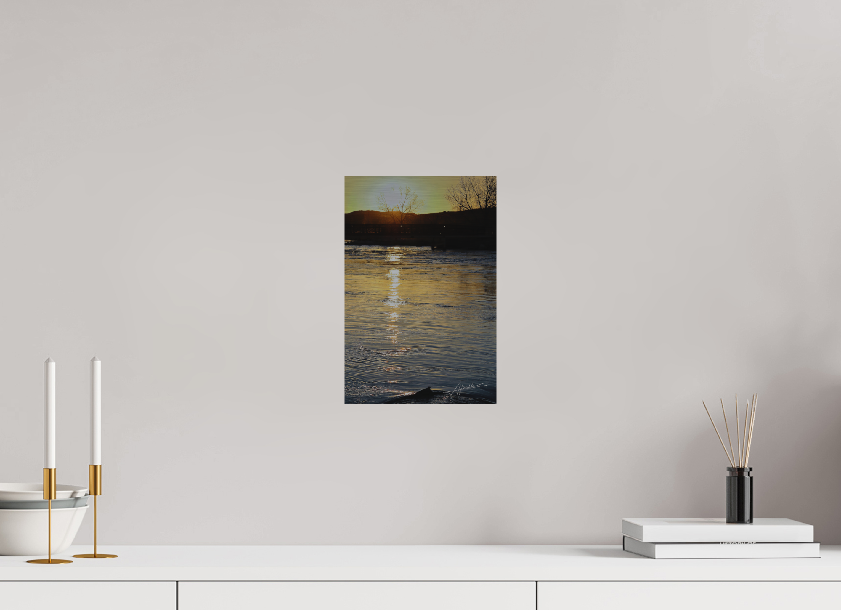 8 x 12″, Direct Brushed Aluminum Sunset on the River