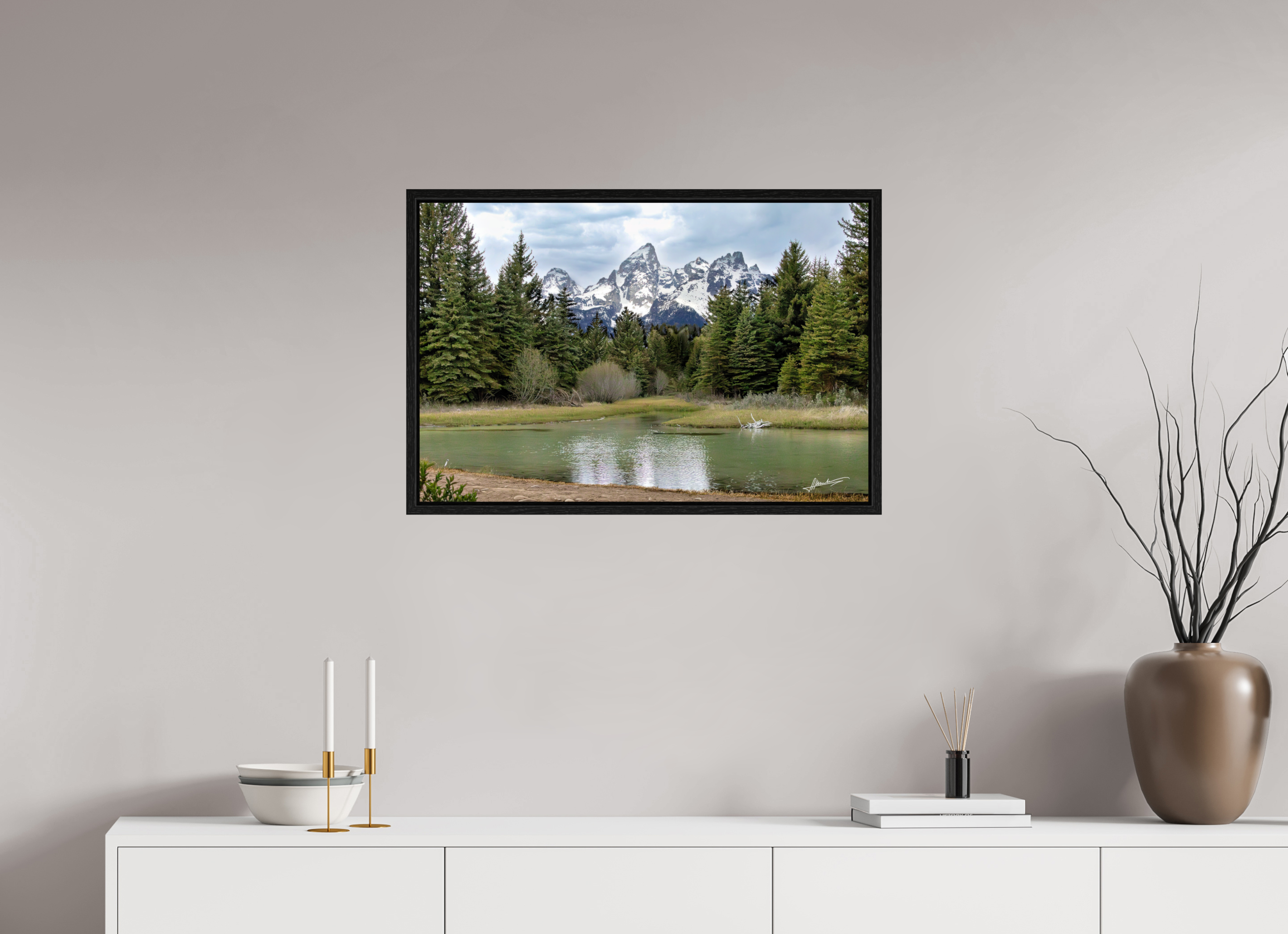 30 x 20″, Floater Frame Mountain Reflection