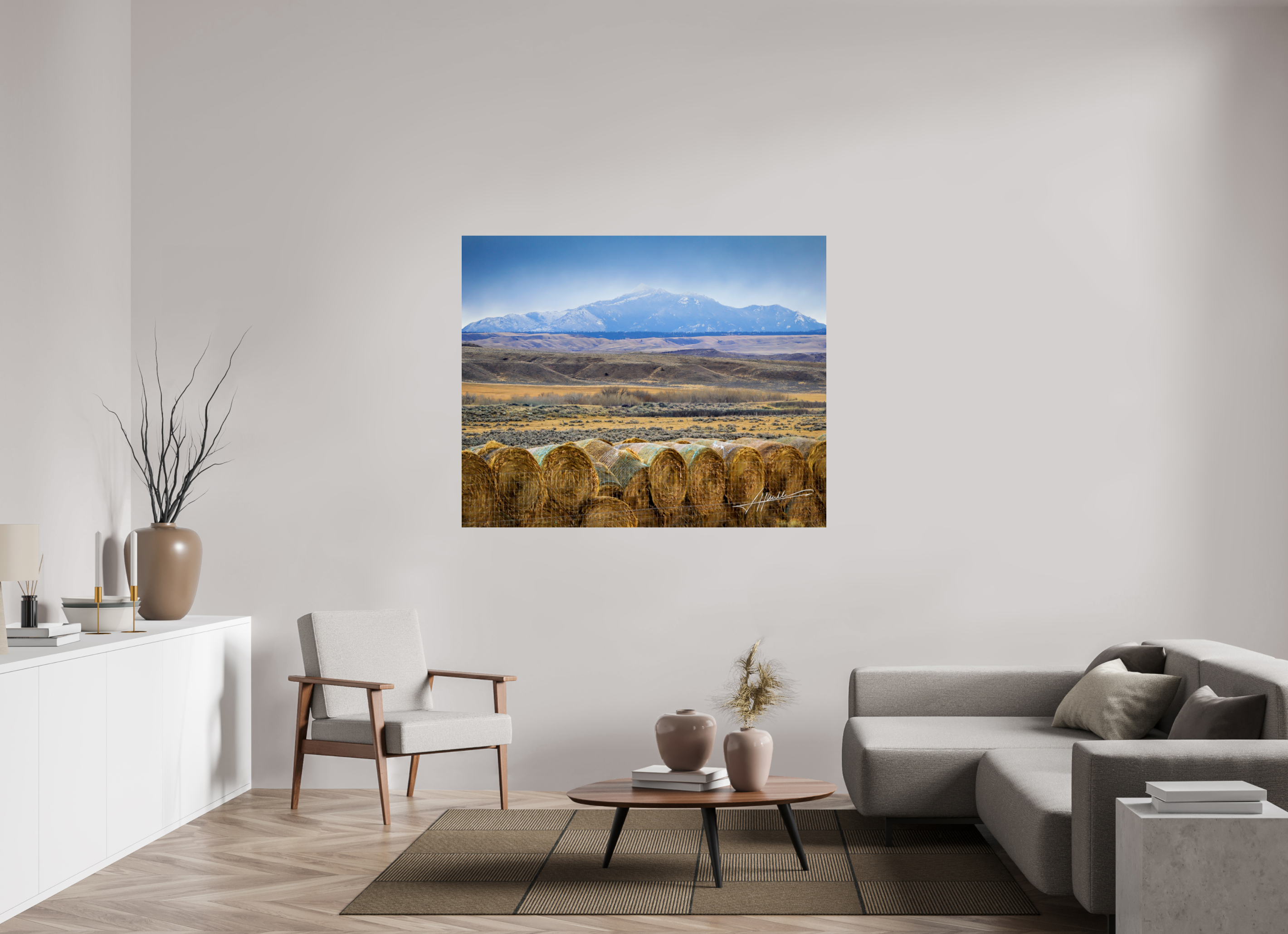 58.7 x 47″, Photo Print On Fujiflex High Gloss Hay Bales on the Prairie