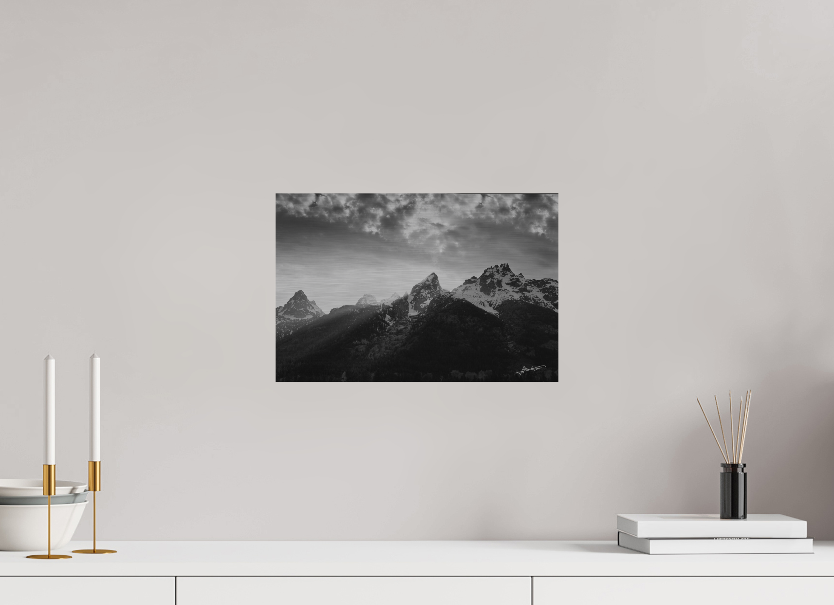15 x 10″, Direct Brushed Aluminum Nostalgic Tetons