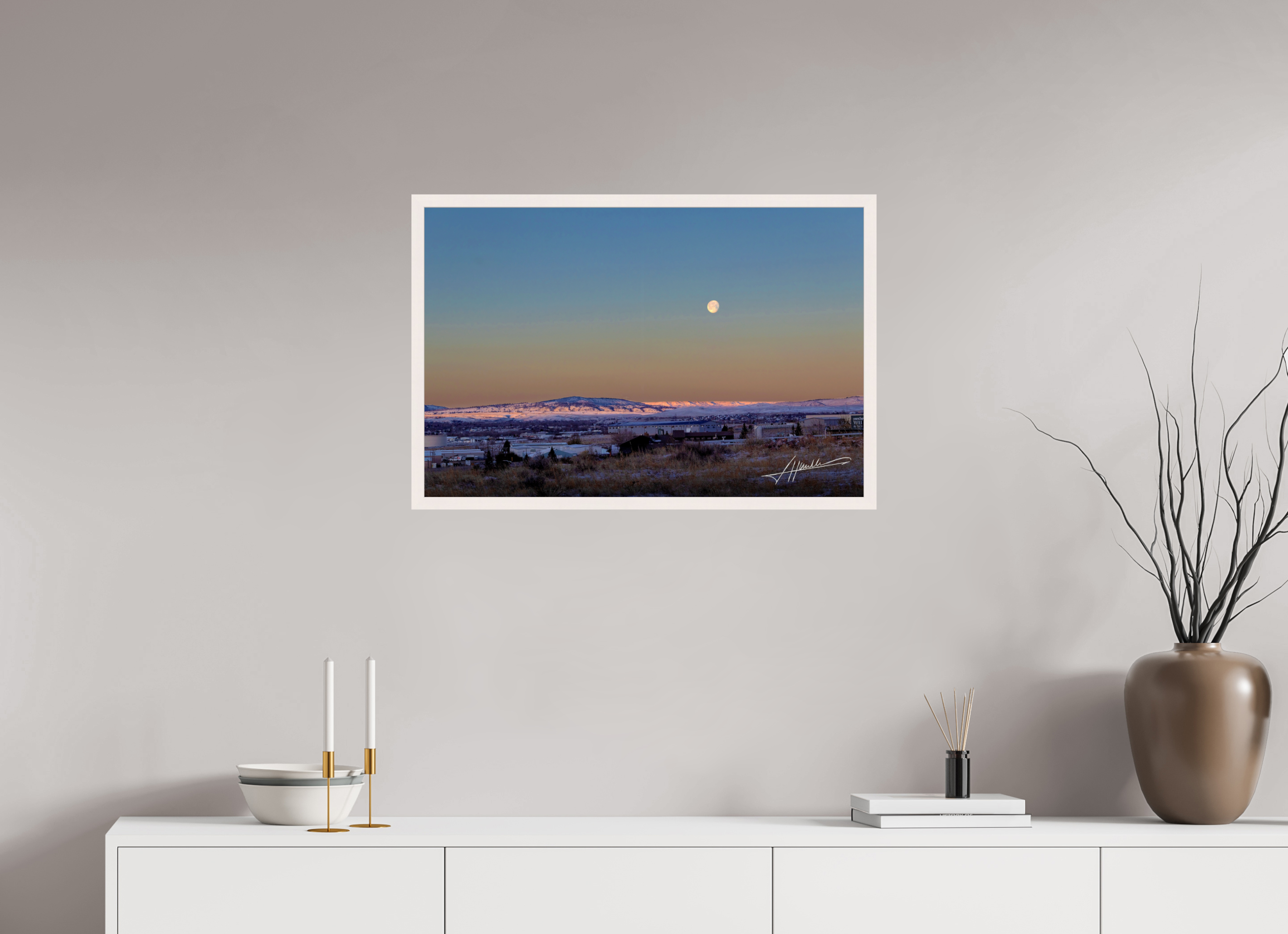 30 x 20″, Gallery Frame Full Moon at Sunrise