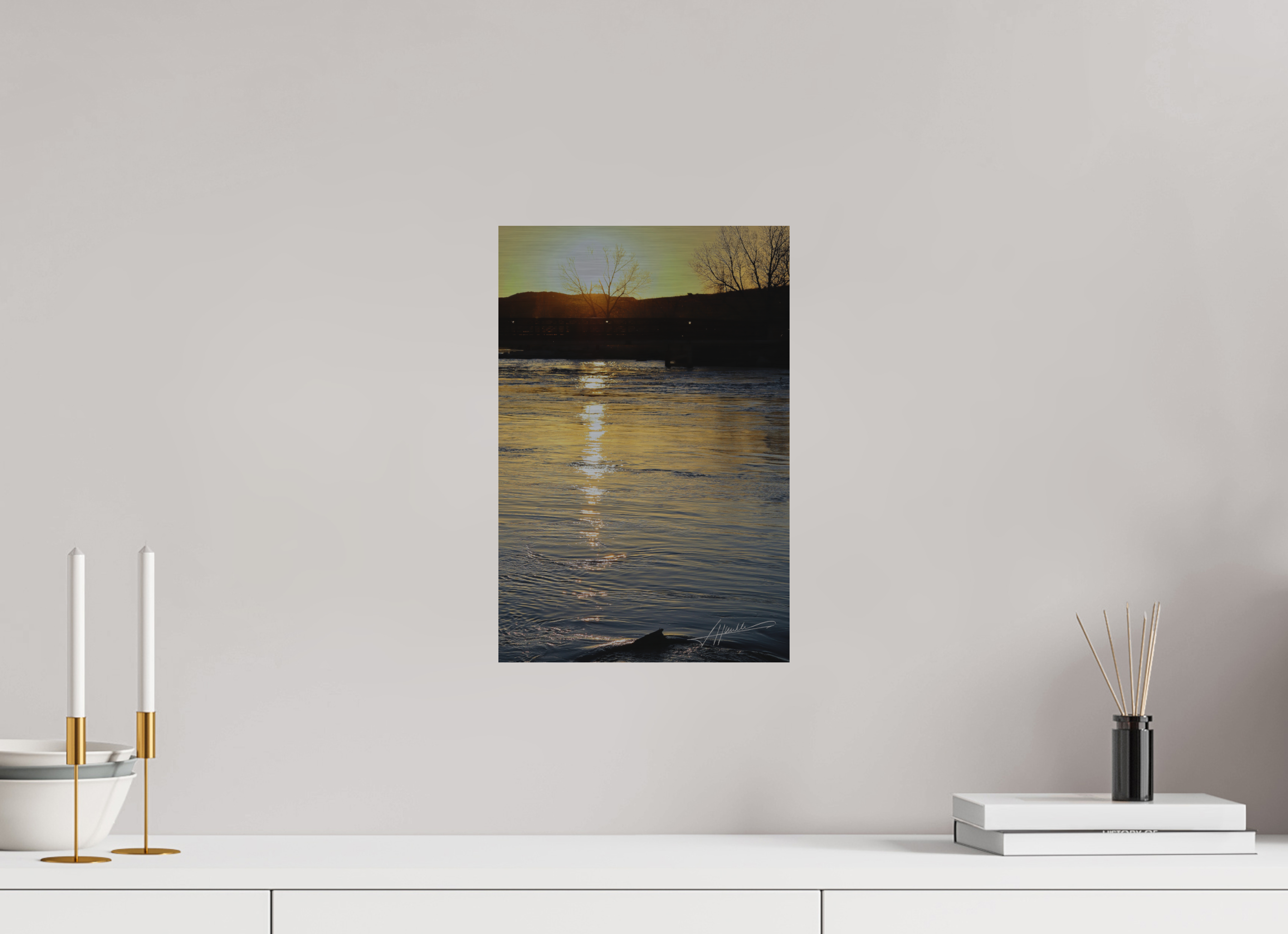 10 x 15″, Direct Brushed Aluminum Sunset on the River
