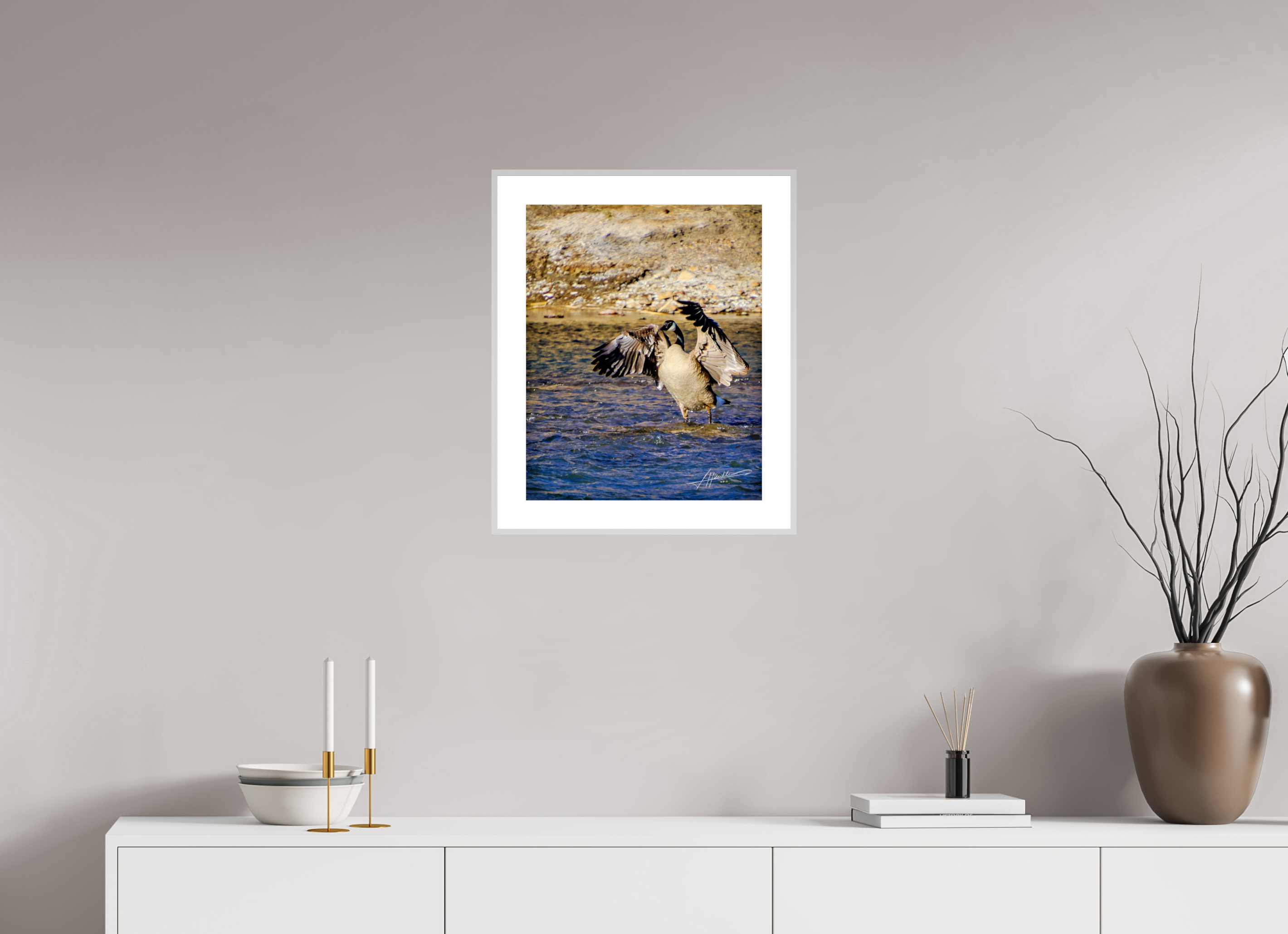 16 x 20″, Changeable Magnetic Frame The Bathing Goose