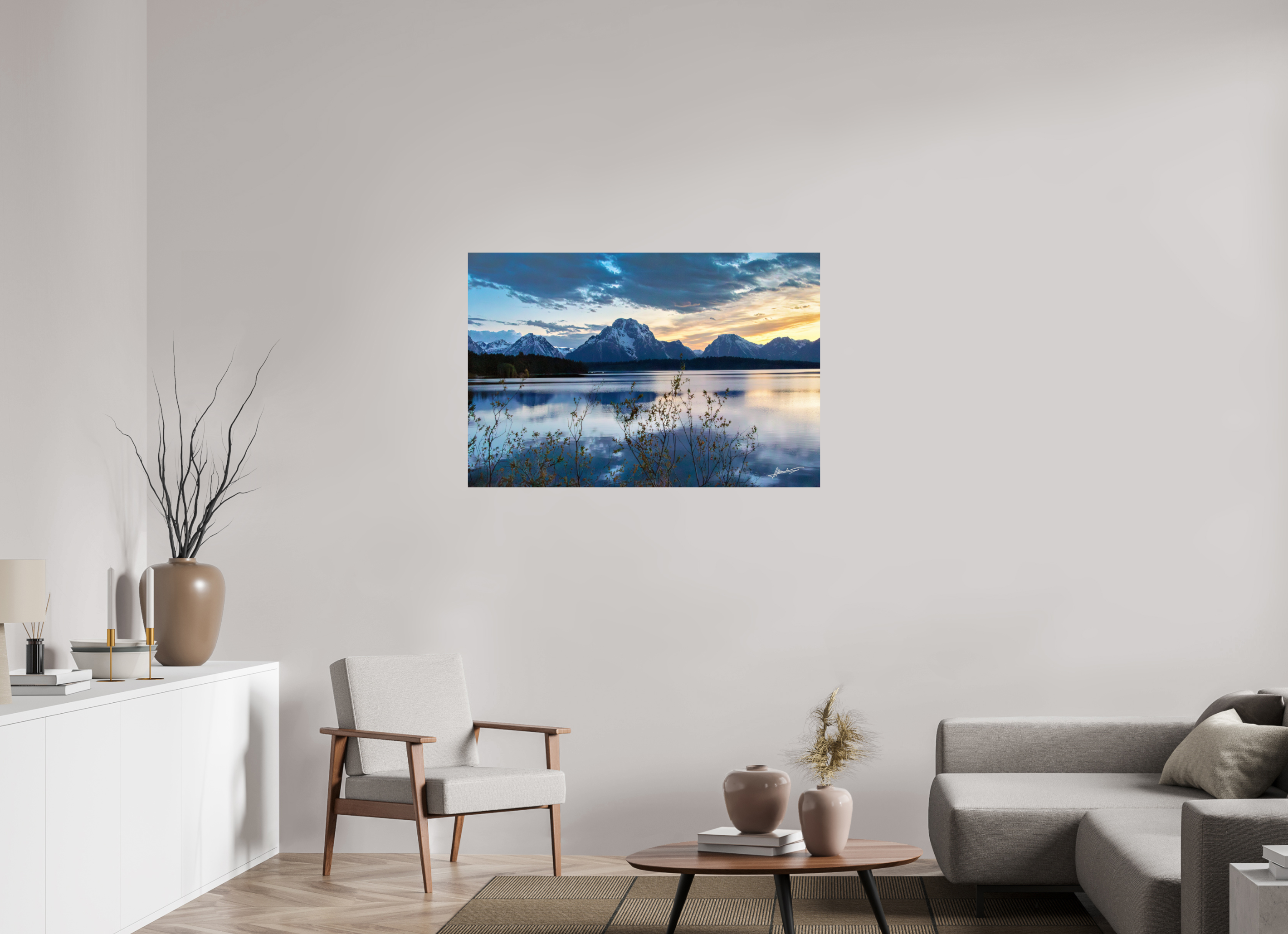 45 x 30″, Photo Print On Fuji Crystal DP II Sunset on Jackson Lake