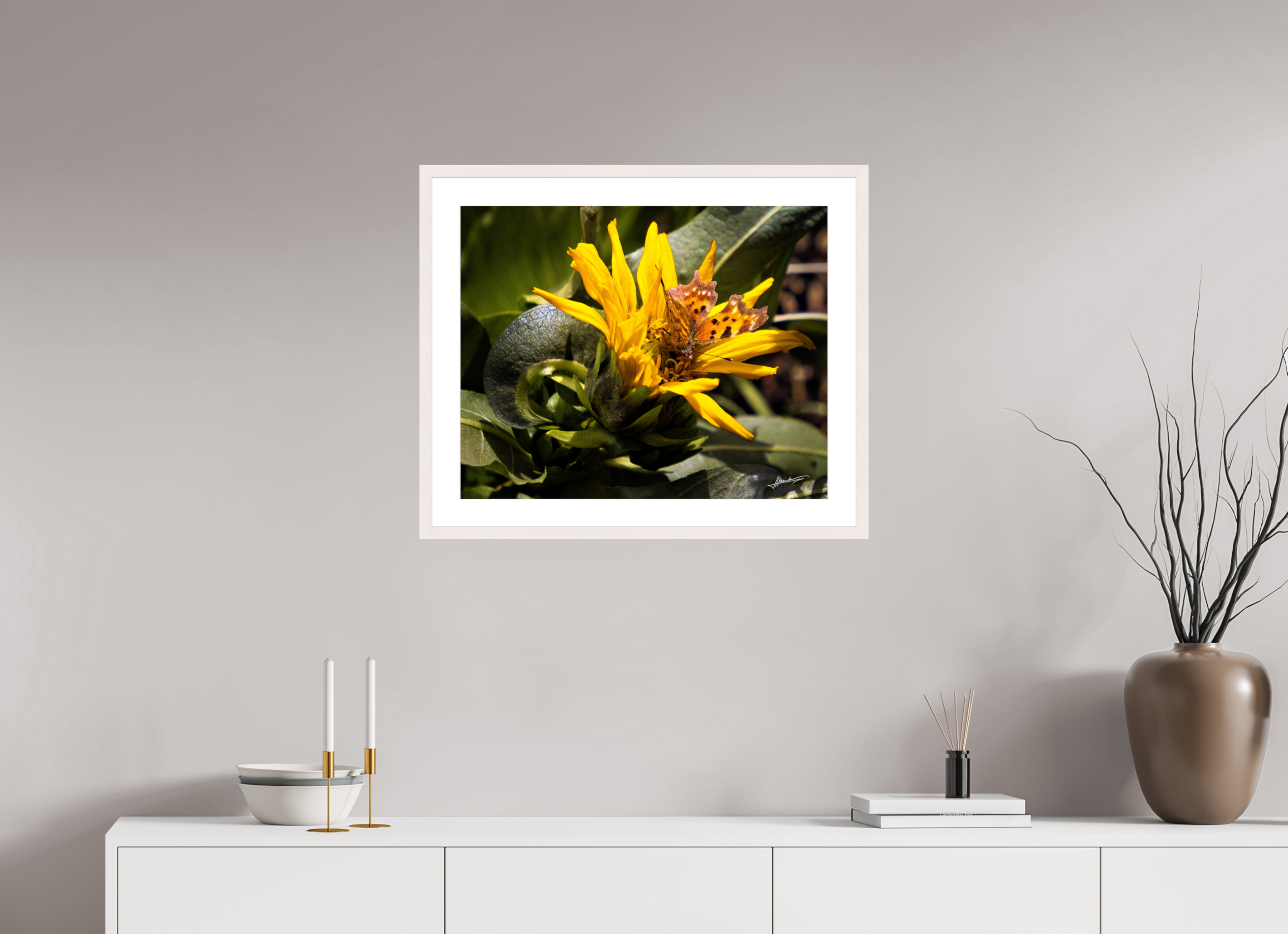 25 x 20″, Solid Wood Frame with Passe-partout Busy Butterfly