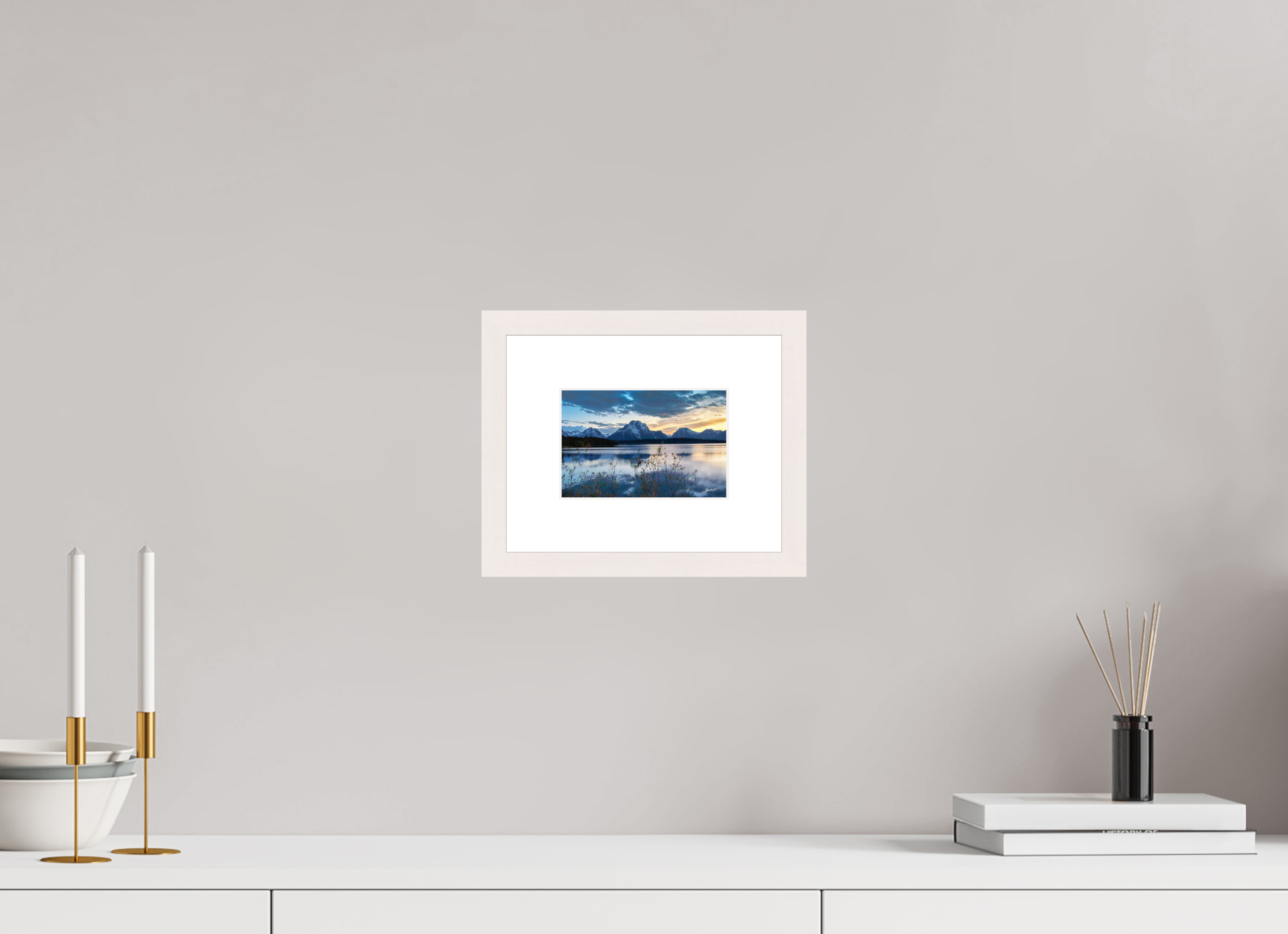 6 x 4″, Solid Wood Frame with Passe-partout Sunset on Jackson Lake