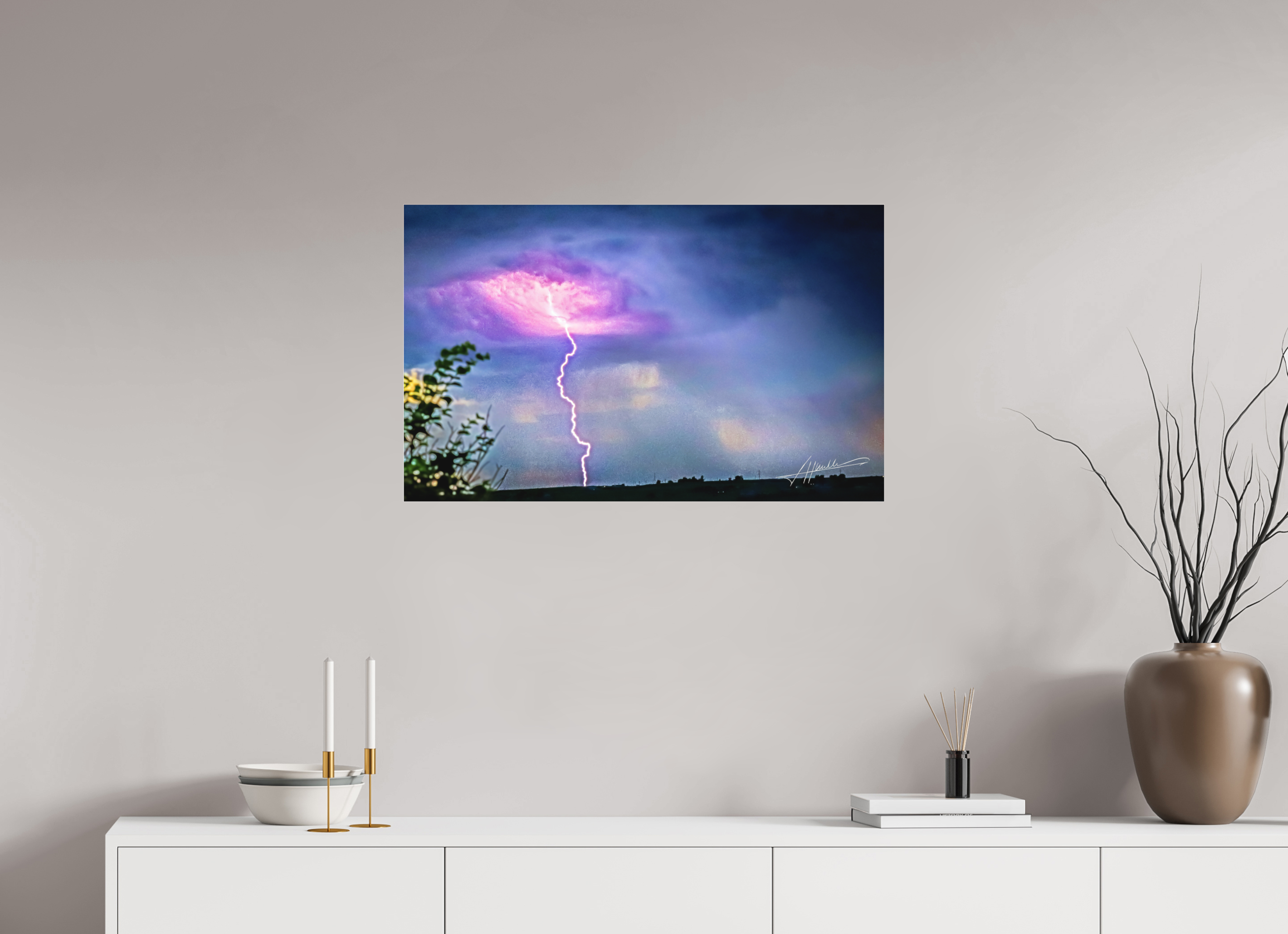 32.4 x 20″, Fine Pigment Under Acrylic Lightning Strike