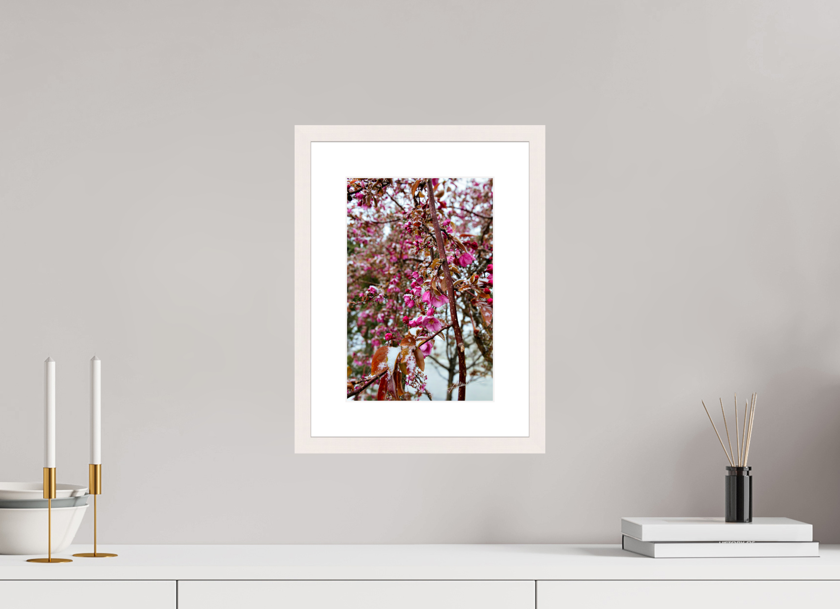 8 x 12″, Solid Wood Frame with Passe-partout Late Spring Snow