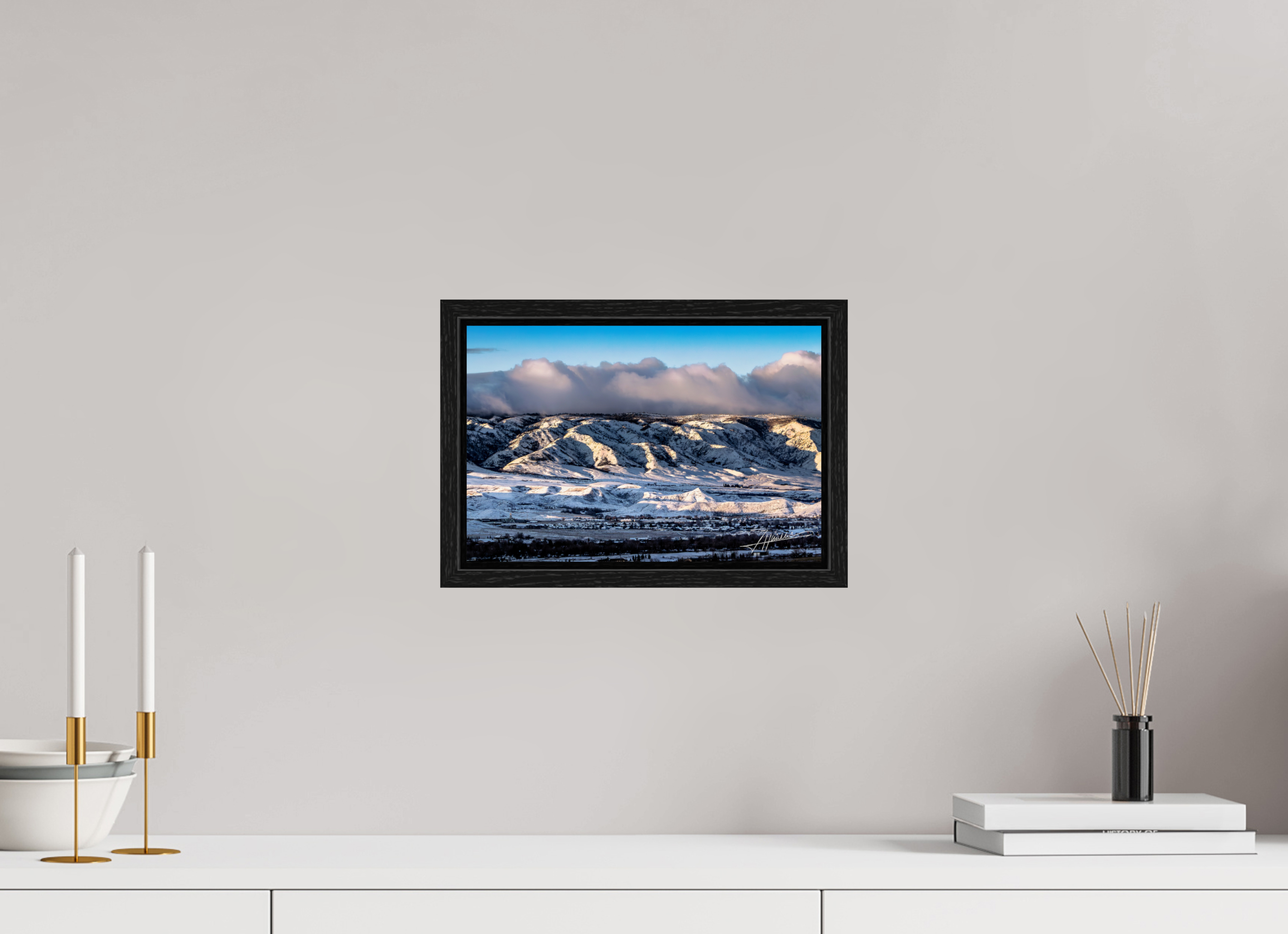 12 x 8″, Floater Frame Sunset After a Snow Storm