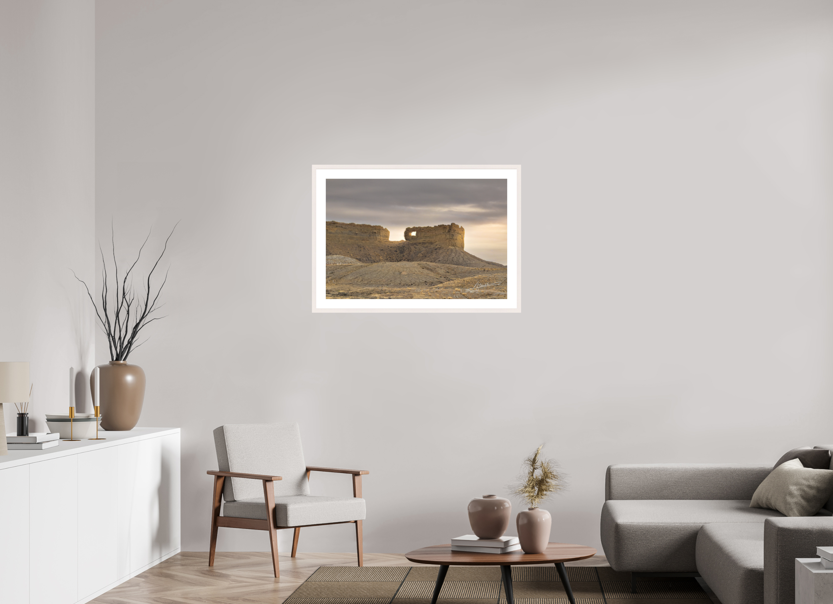 36 x 24″, Solid Wood Frame with Passe-partout Sun on the Buttes