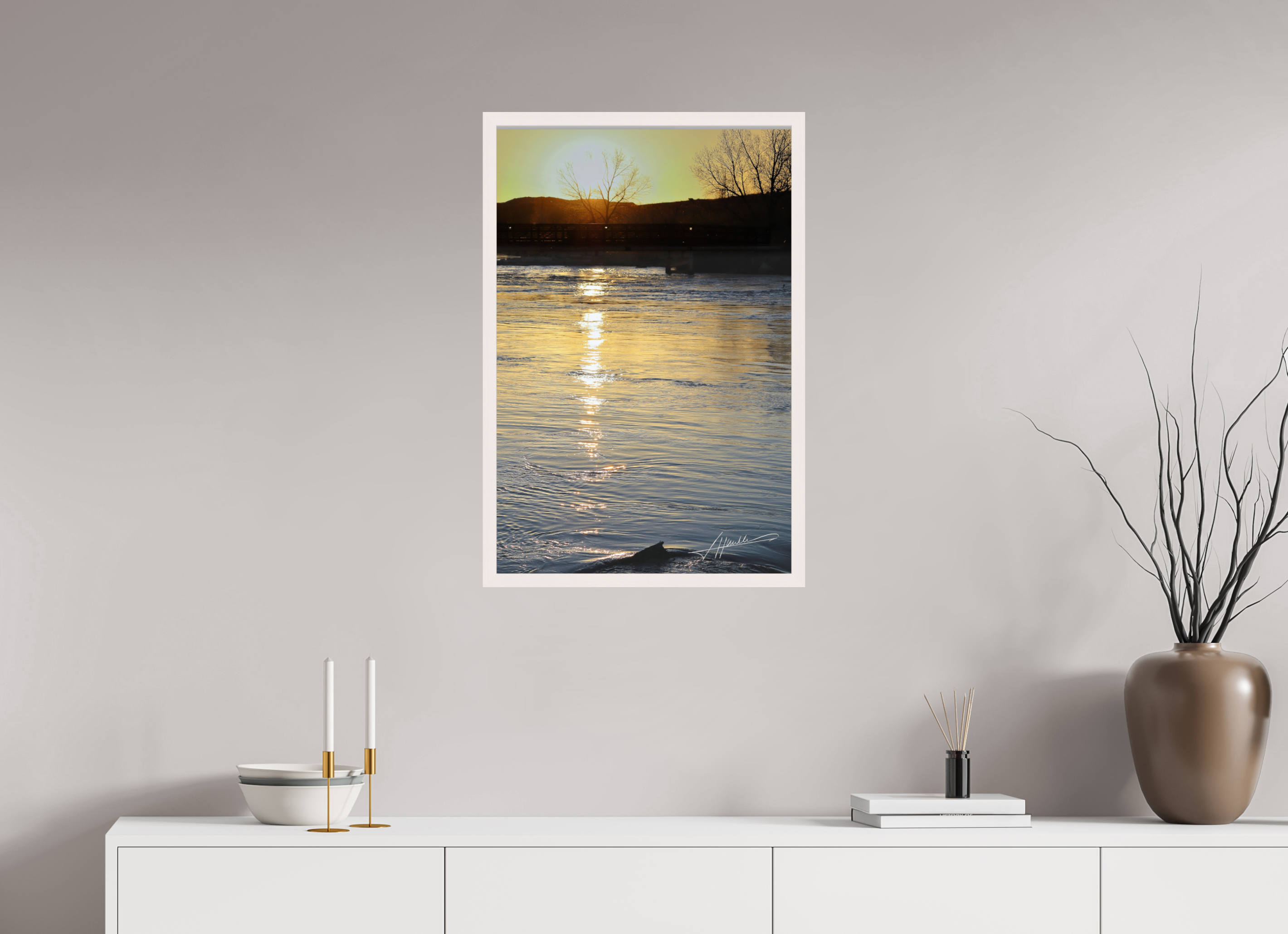 20 x 30″, Shadow Box Frame Sunset on the River